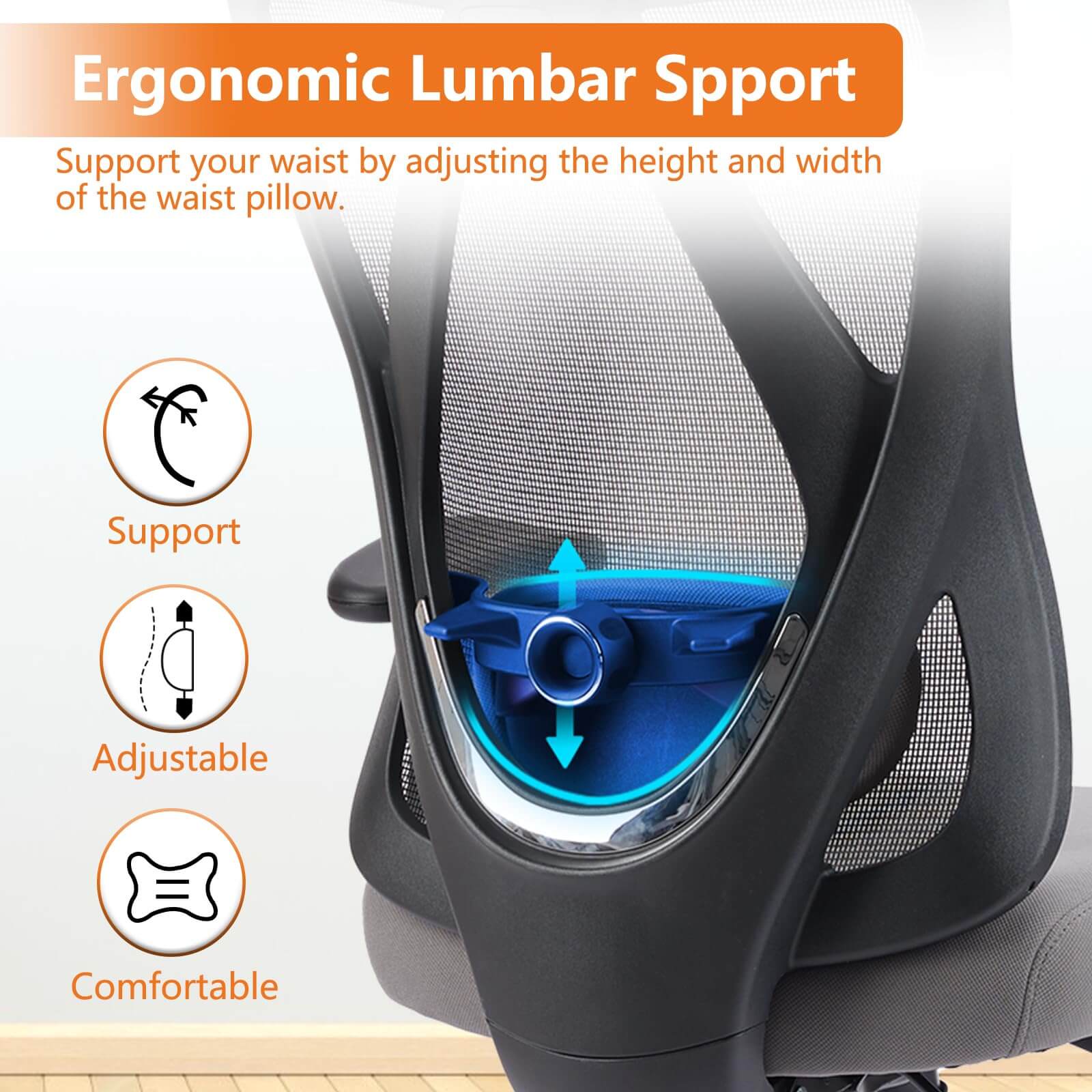 Ergonomic Office Chair with 135° Recline, Adjustable Lumbar Support, Breathable Mesh