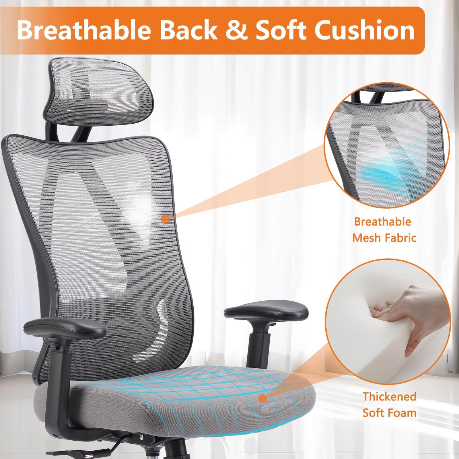 Ergonomic Office Chair with 135° Recline, Adjustable Lumbar Support, Breathable Mesh