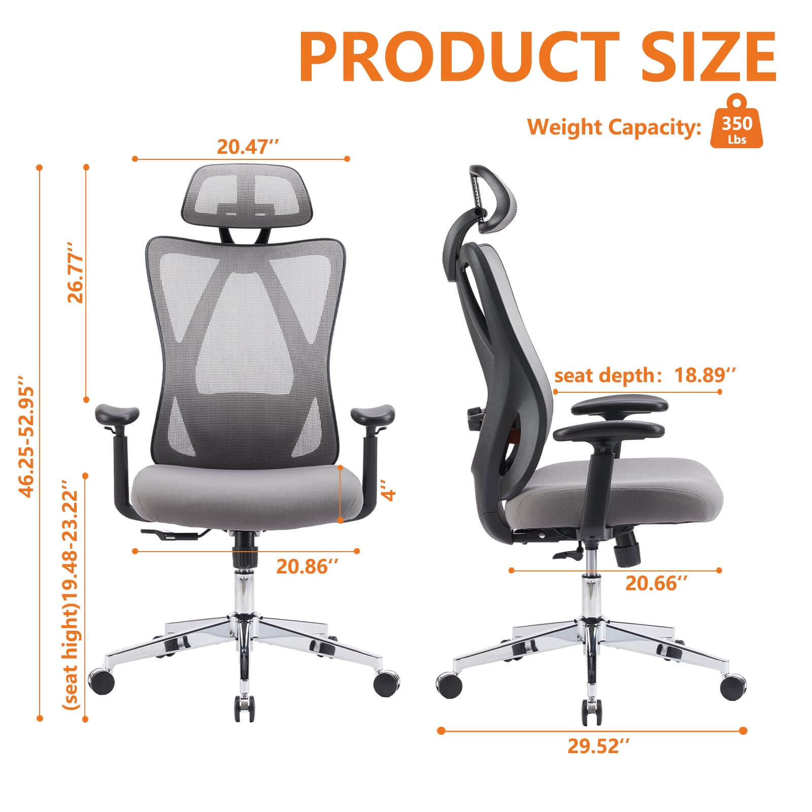 Ergonomic Office Chair with 135° Recline, Adjustable Lumbar Support, Breathable Mesh