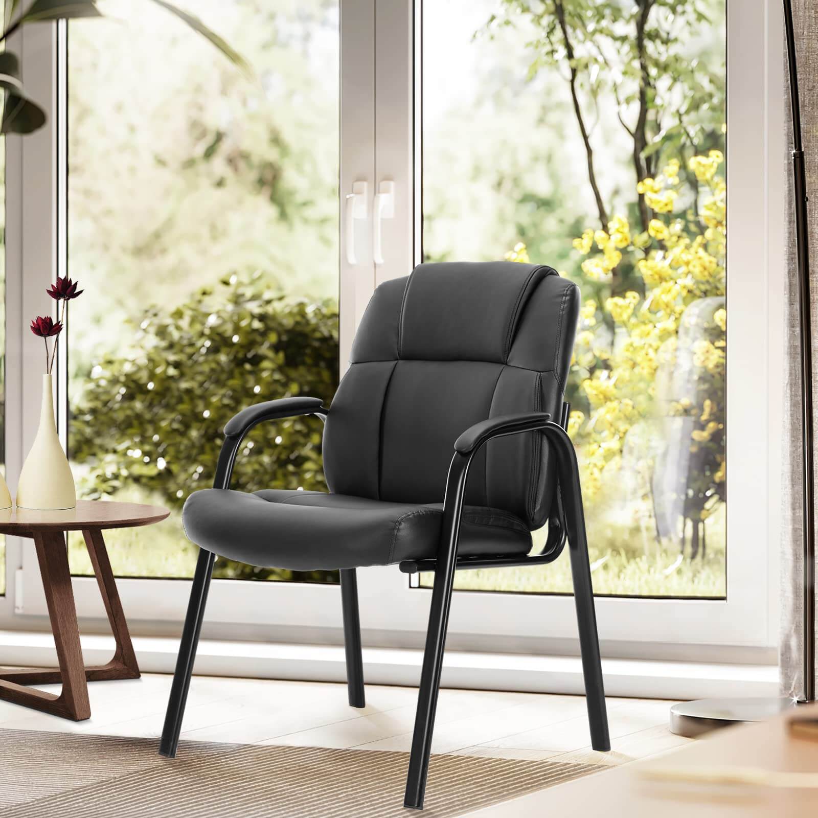 Padded PU Leather Conference Guest Chair with Armrests for Office Meeting Rooms