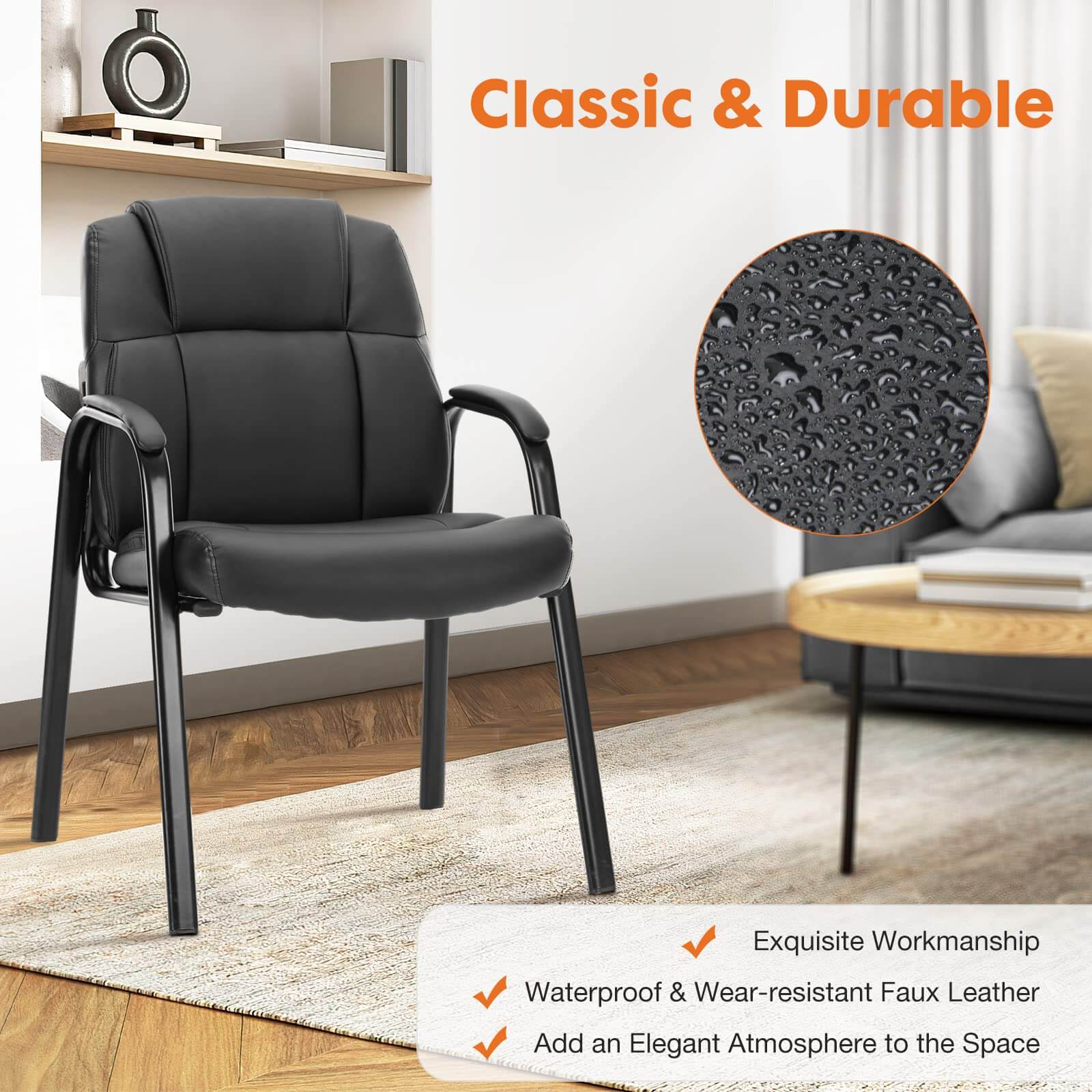 Padded PU Leather Conference Guest Chair with Armrests for Office Meeting Rooms