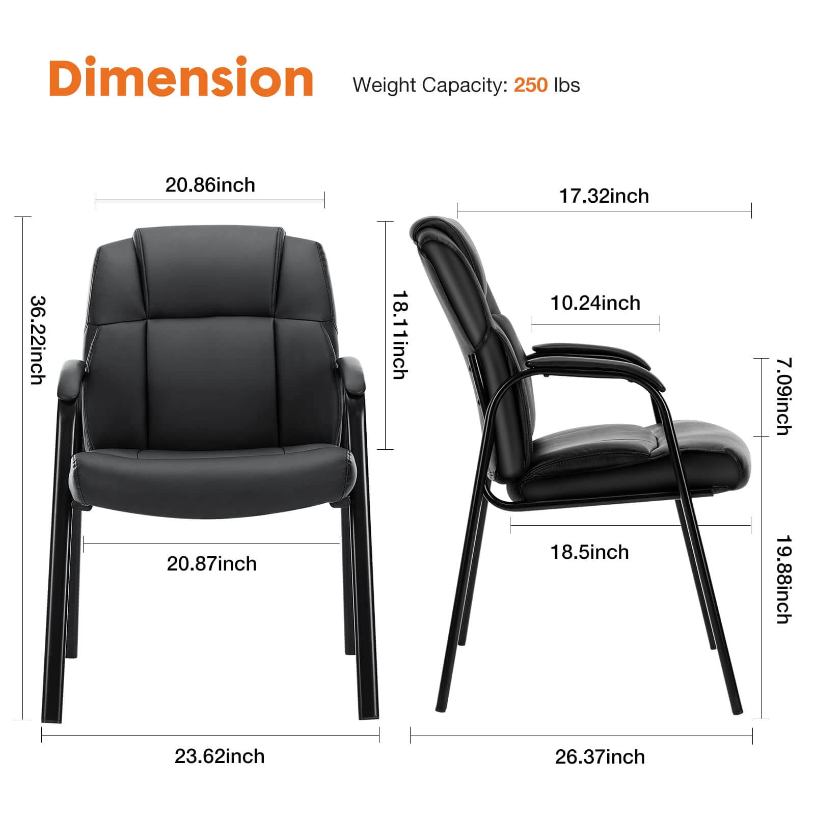 Padded PU Leather Conference Guest Chair with Armrests for Office Meeting Rooms