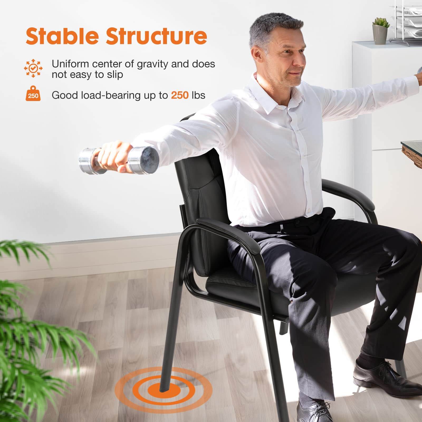 Padded PU Leather Conference Guest Chair with Armrests for Office Meeting Rooms