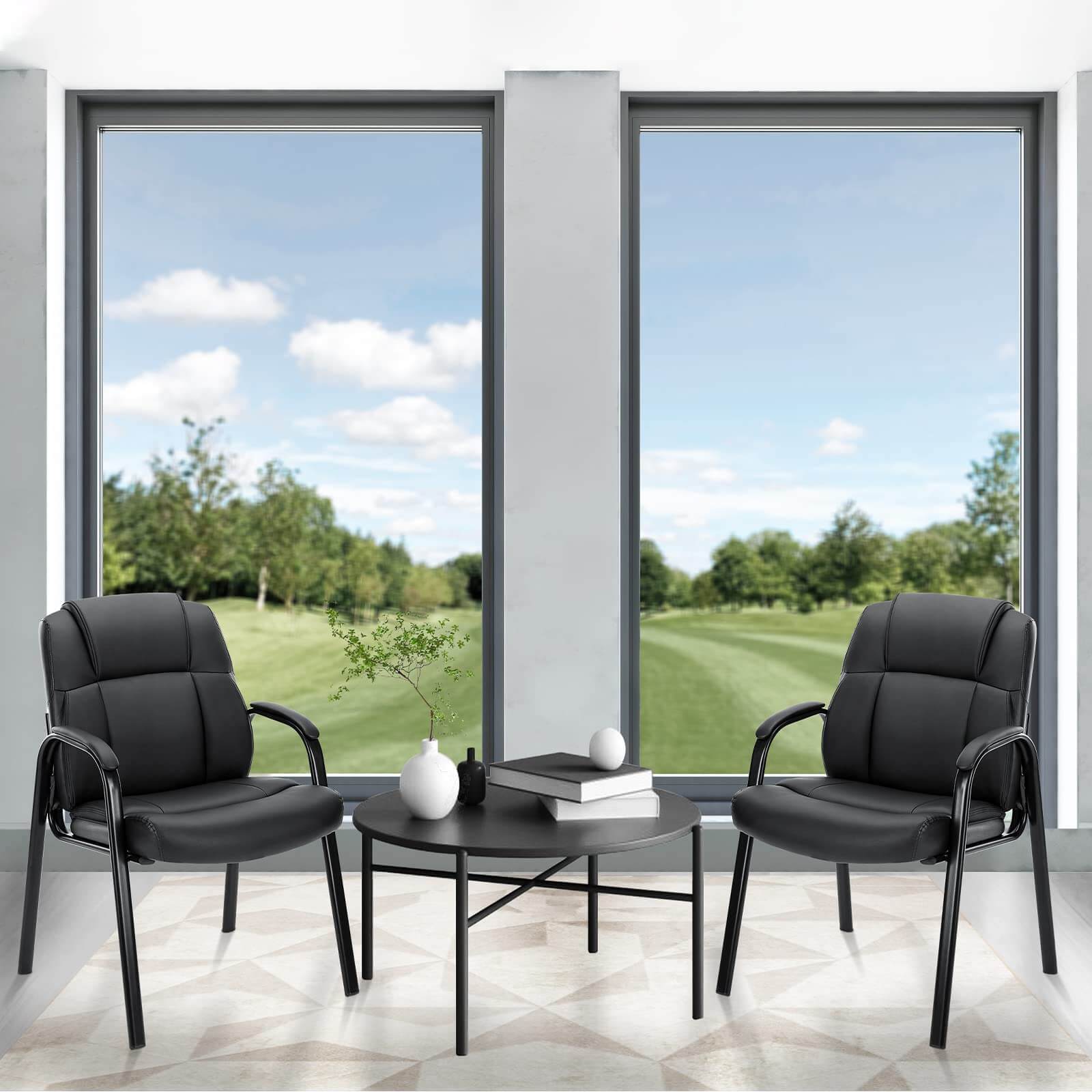 Padded PU Leather Conference Guest Chair with Armrests for Office Meeting Rooms