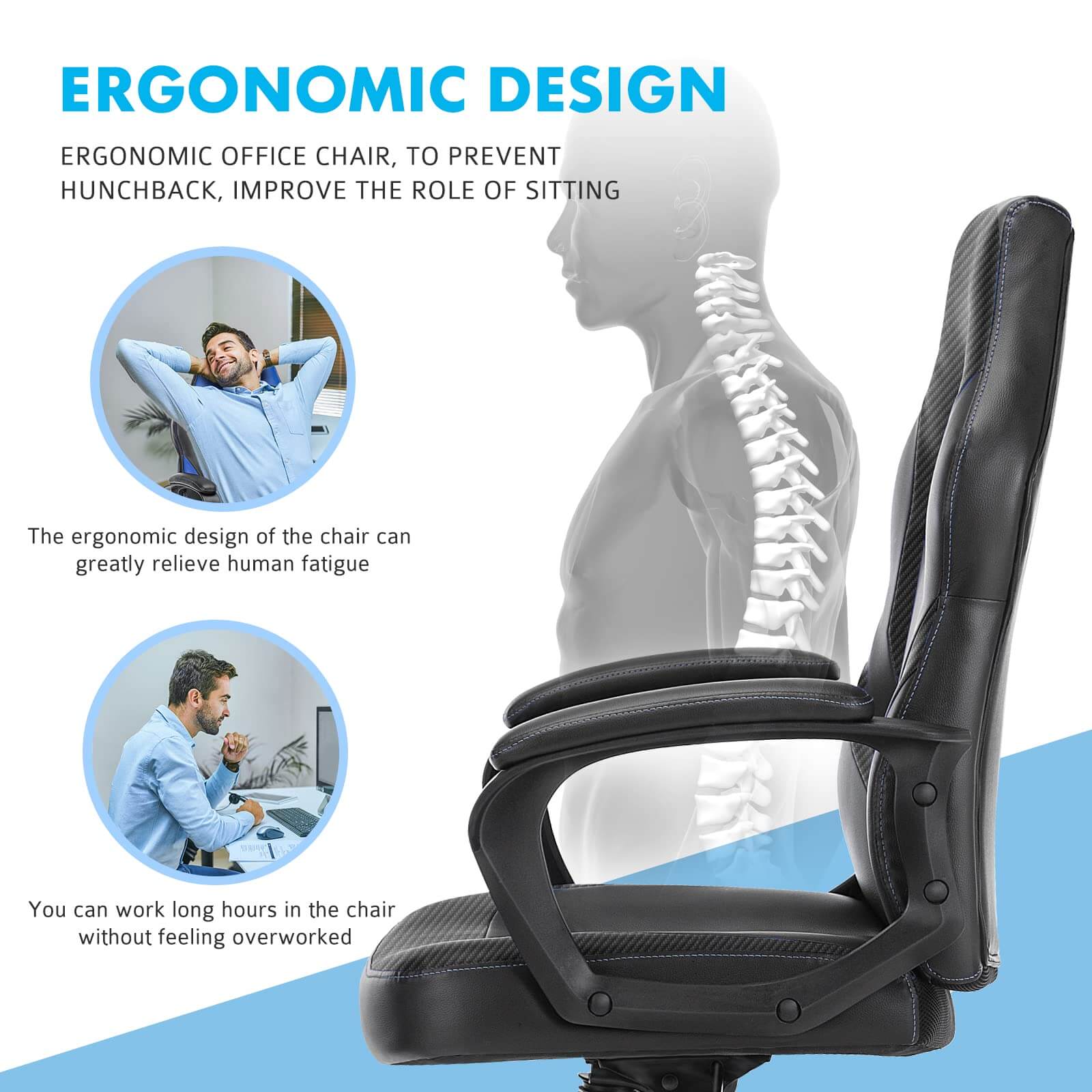 Premium PU Leather Ergonomic Gaming Office Chair with Adjustable Lumbar Support