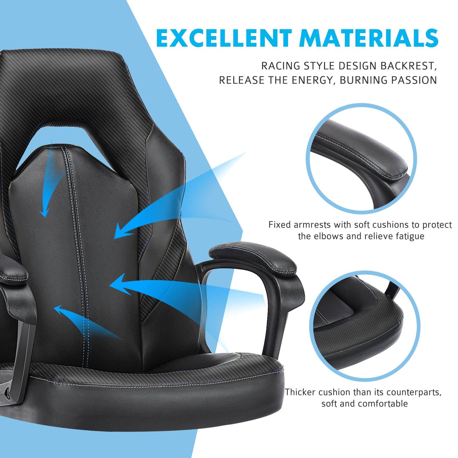 Premium PU Leather Ergonomic Gaming Office Chair with Adjustable Lumbar Support