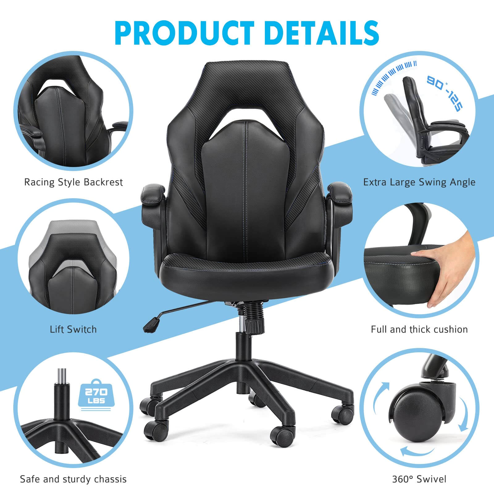 Premium PU Leather Ergonomic Gaming Office Chair with Adjustable Lumbar Support