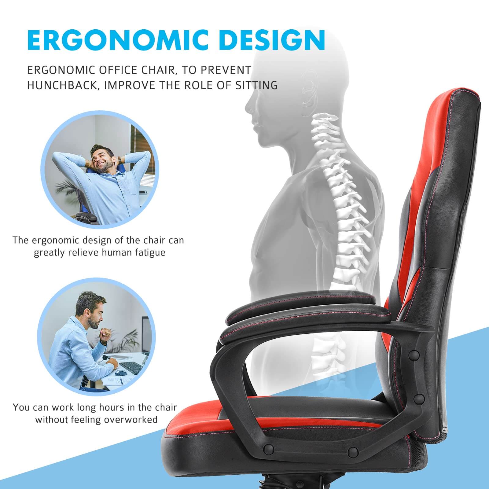 Premium PU Leather Ergonomic Gaming Office Chair with Adjustable Lumbar Support