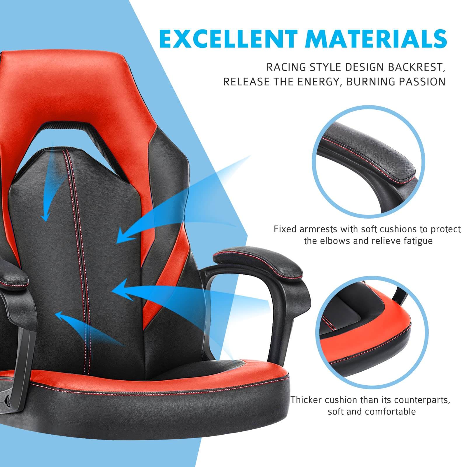 Premium PU Leather Ergonomic Gaming Office Chair with Adjustable Lumbar Support