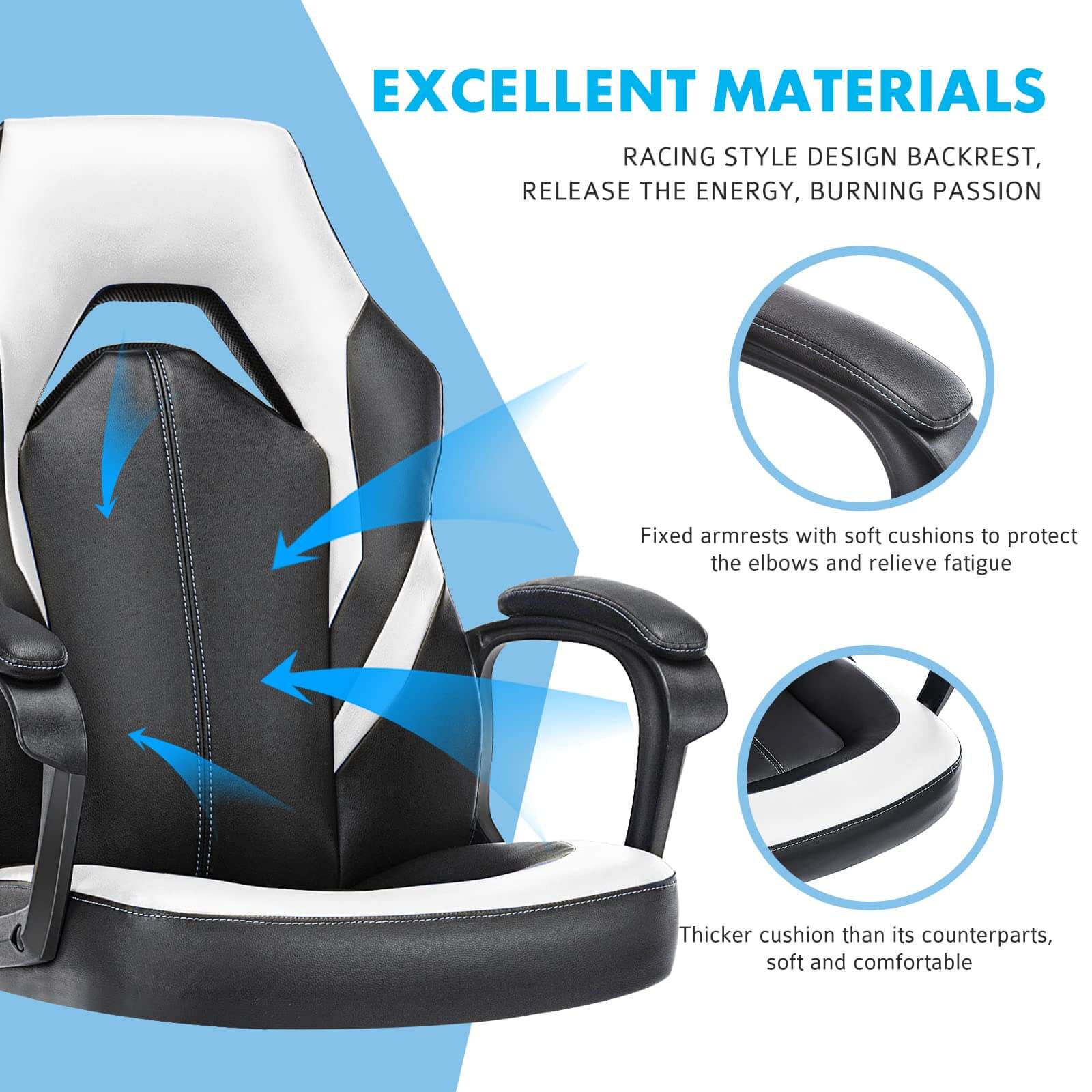Premium PU Leather Ergonomic Gaming Office Chair with Adjustable Lumbar Support