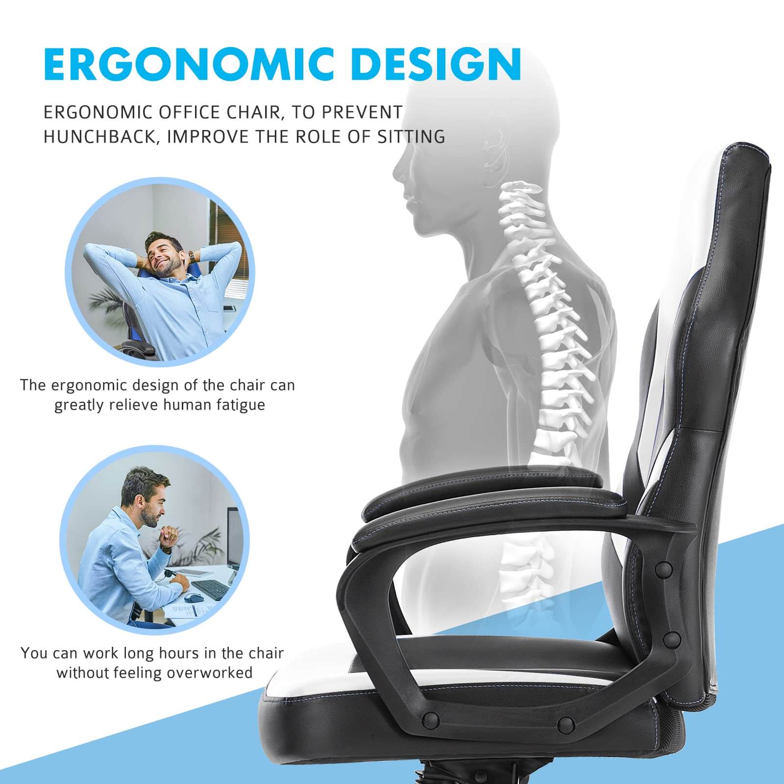 Premium PU Leather Ergonomic Gaming Office Chair with Adjustable Lumbar Support