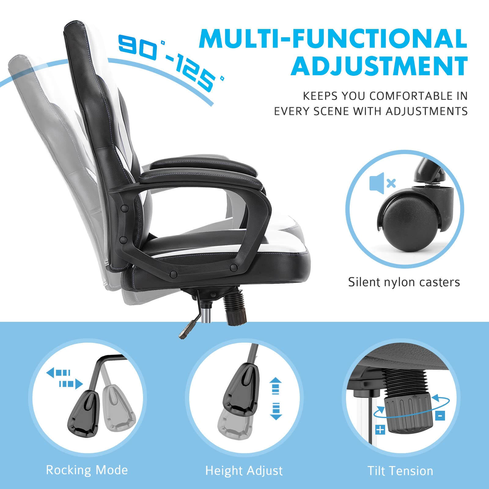 Premium PU Leather Ergonomic Gaming Office Chair with Adjustable Lumbar Support