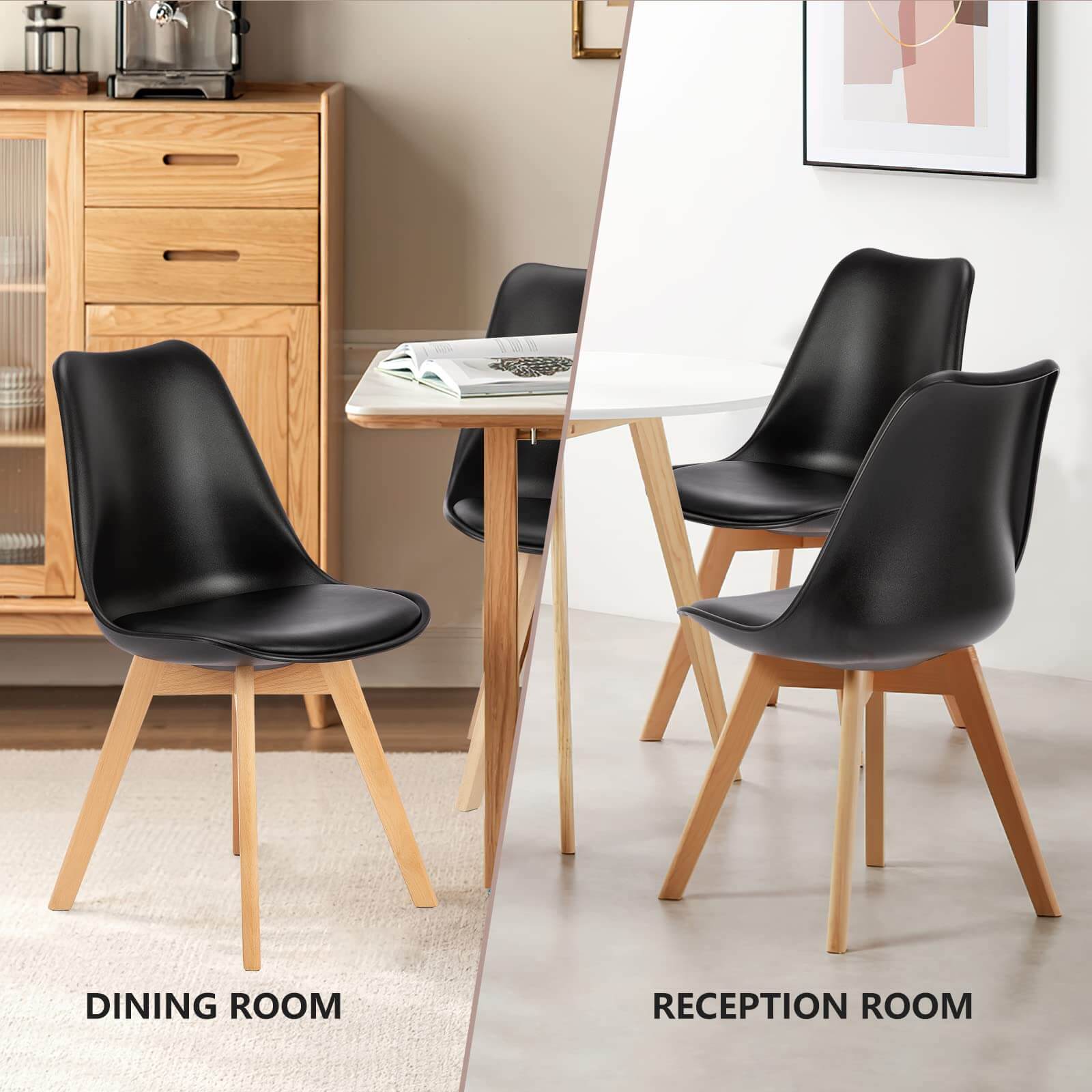 Modern Upholstered PU Leather Dining Chairs, Solid Beech Wood Legs, Comfortable Seating