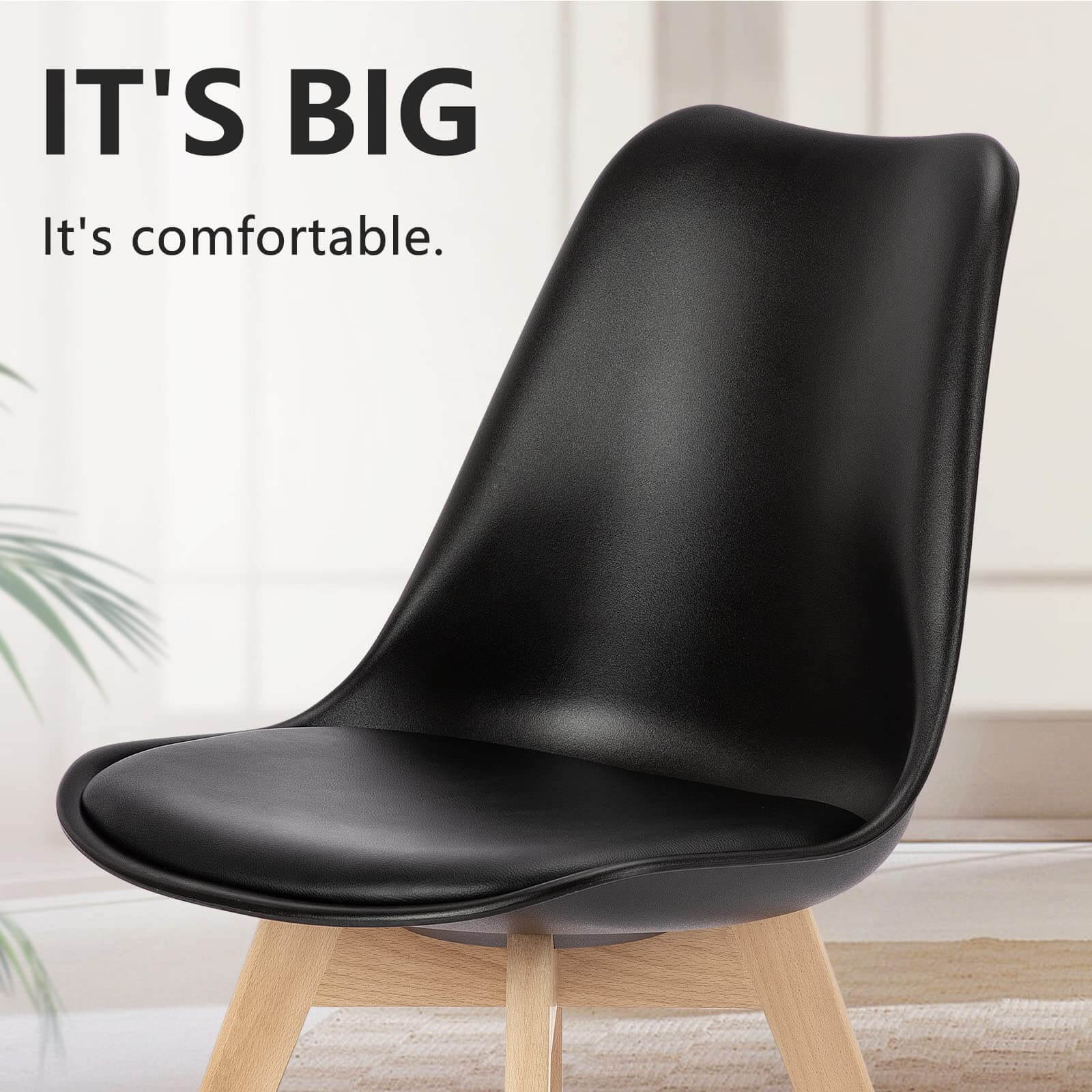 Modern Upholstered PU Leather Dining Chairs, Solid Beech Wood Legs, Comfortable Seating