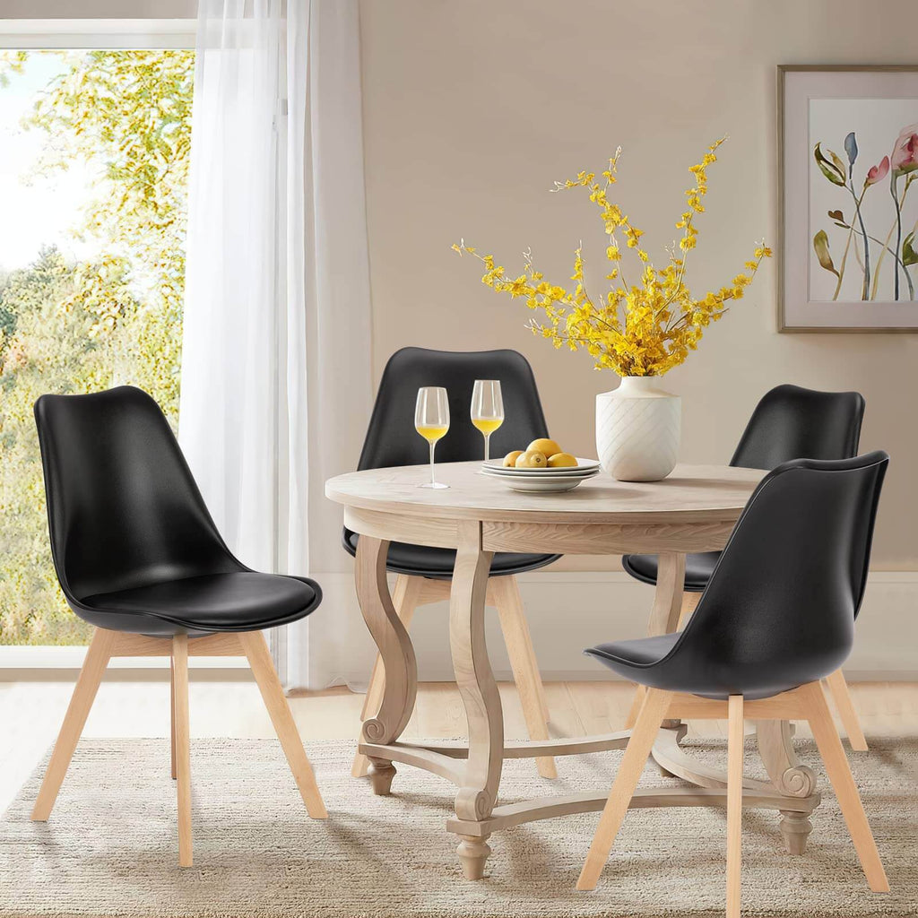 Modern Upholstered PU Leather Dining Chairs, Solid Beech Wood Legs, Comfortable Seating