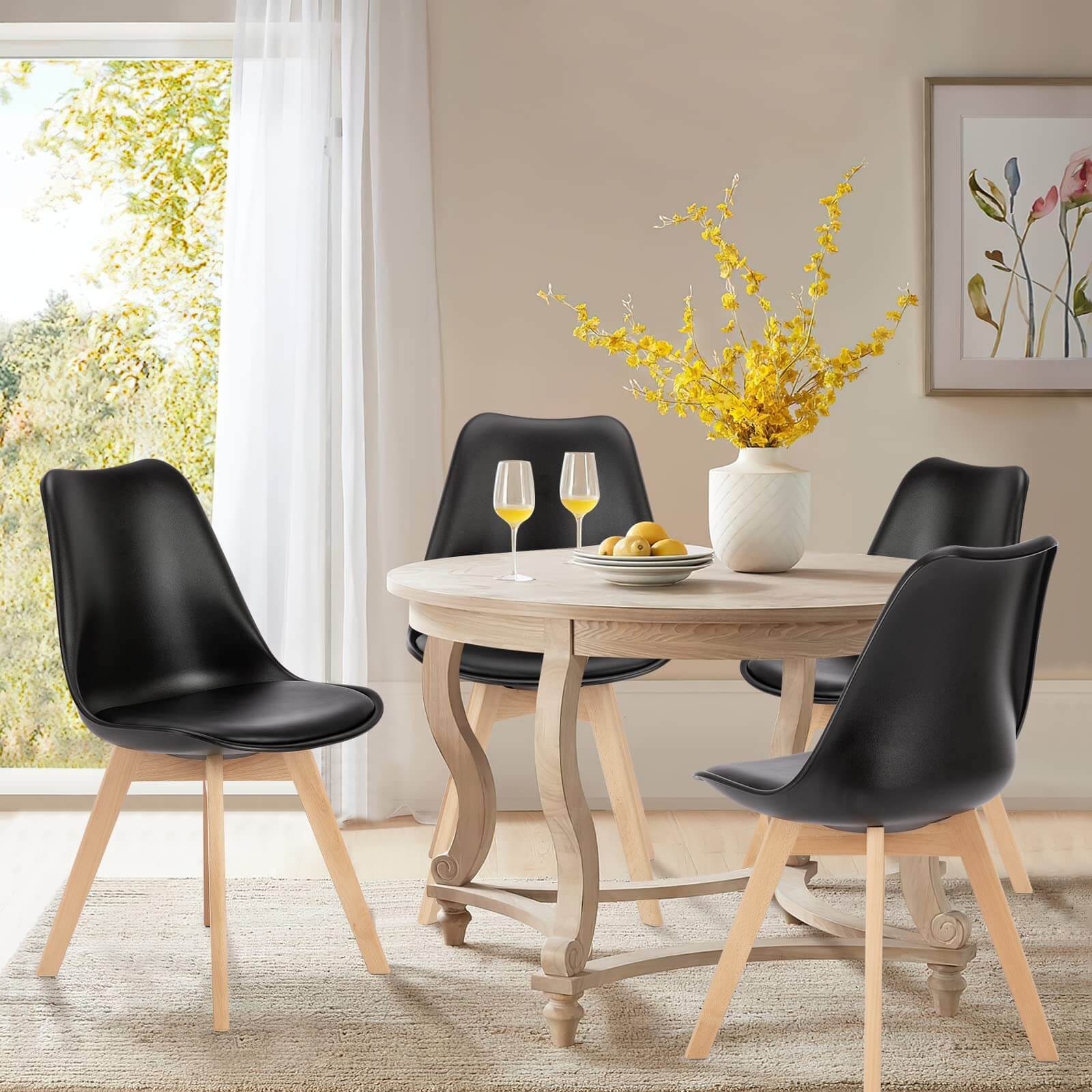 Modern Upholstered PU Leather Dining Chairs, Solid Beech Wood Legs, Comfortable Seating