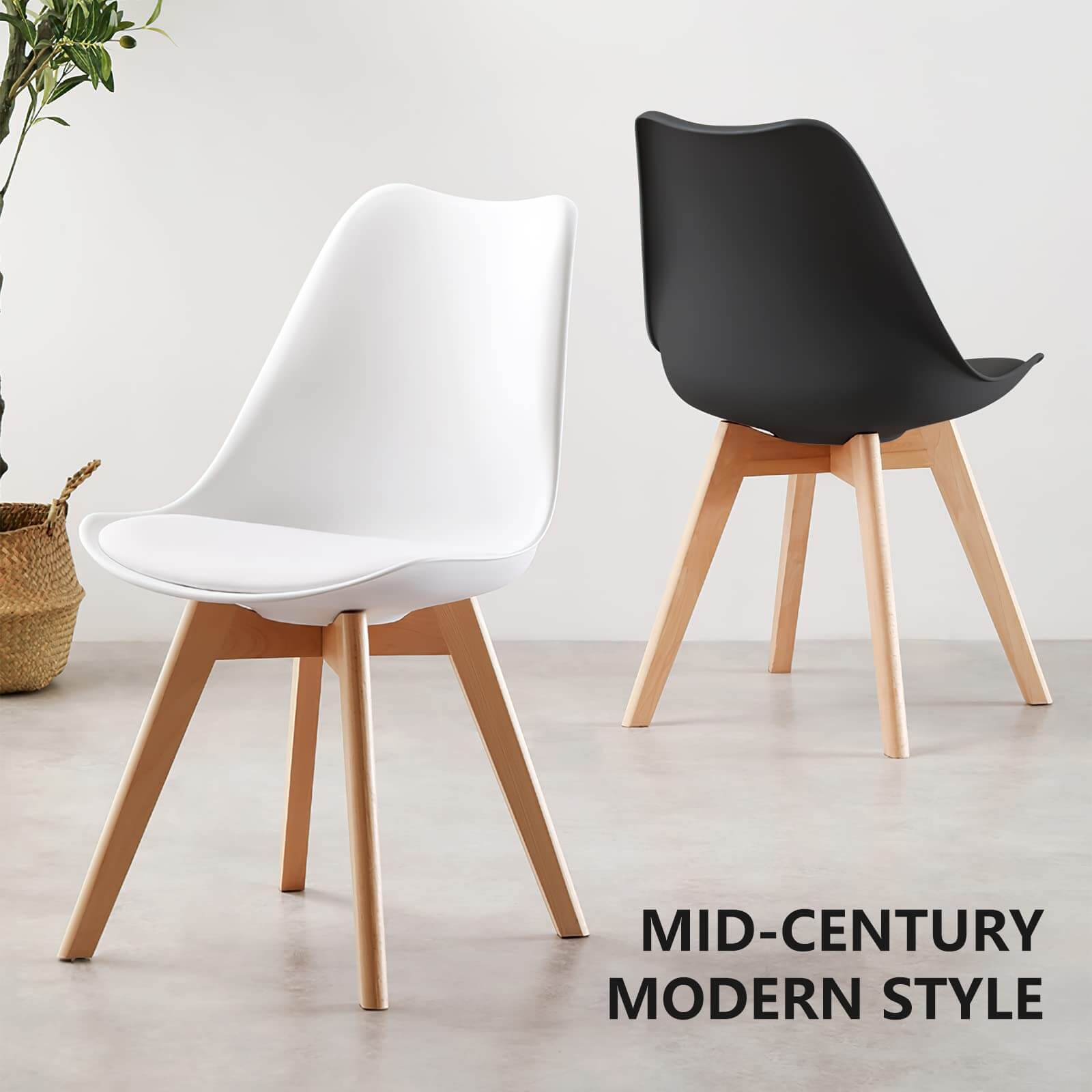Modern Upholstered PU Leather Dining Chairs, Solid Beech Wood Legs, Comfortable Seating
