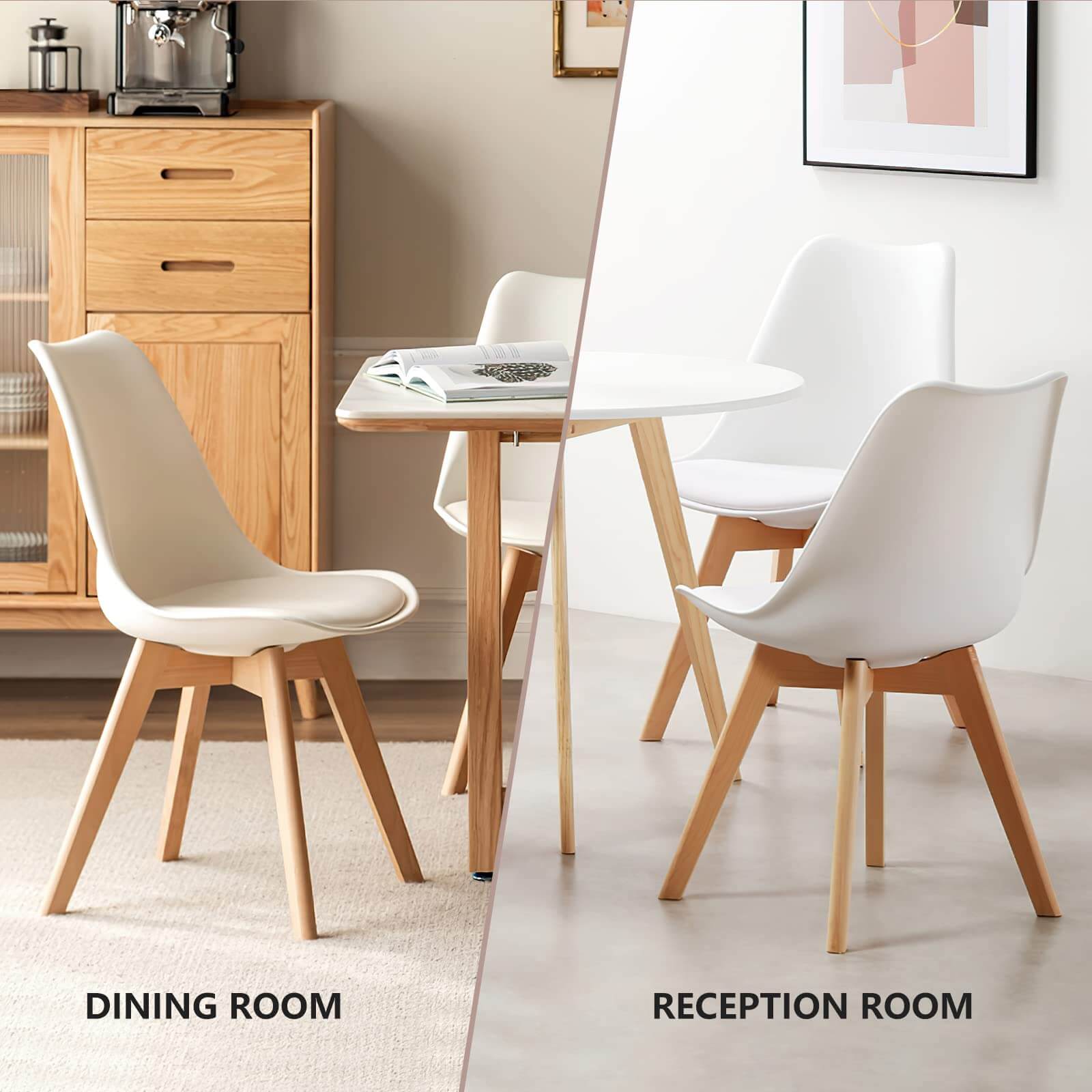 Modern Upholstered PU Leather Dining Chairs, Solid Beech Wood Legs, Comfortable Seating