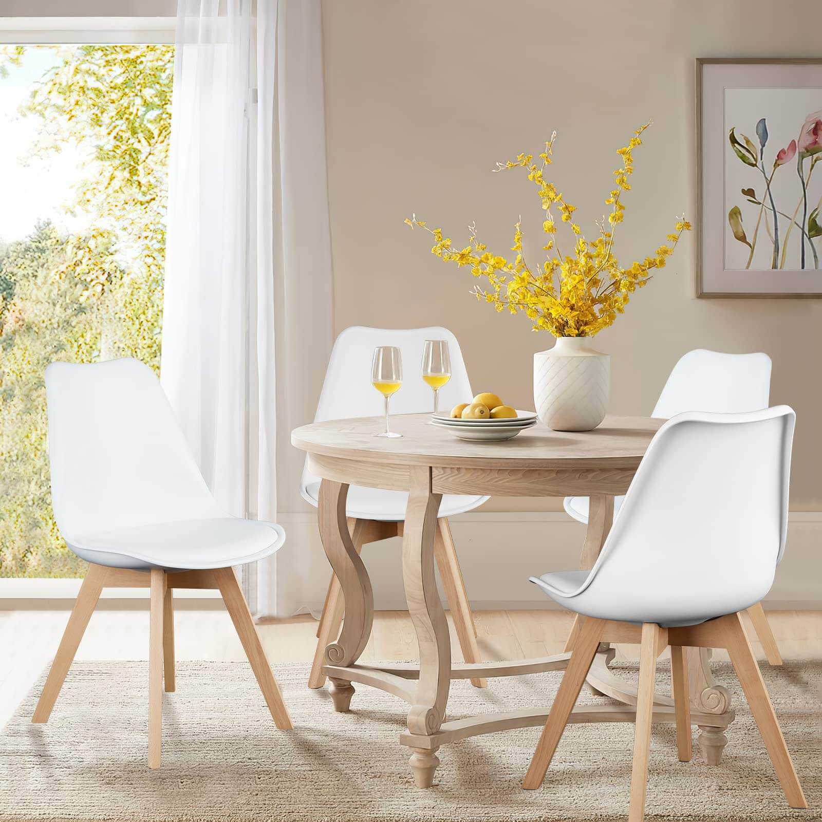 Modern Upholstered PU Leather Dining Chairs, Solid Beech Wood Legs, Comfortable Seating