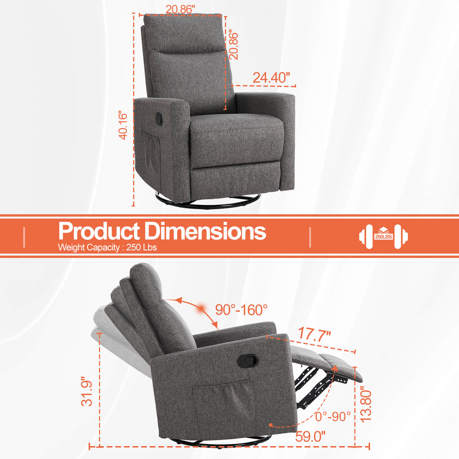 Comfortable Swivel Rocker Recliner Chair for Nursery Living Room Relaxation