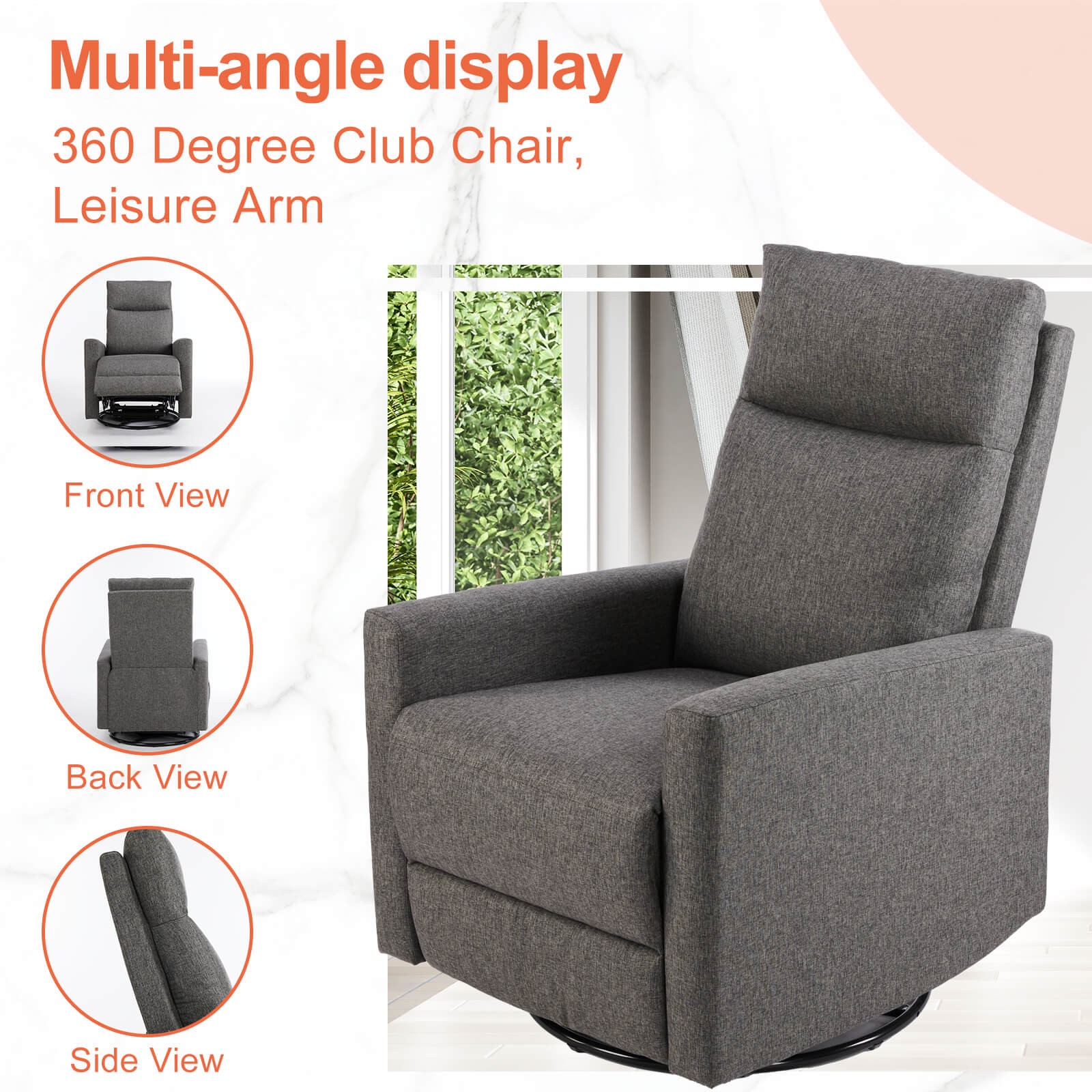 Comfortable Swivel Rocker Recliner Chair for Nursery Living Room Relaxation