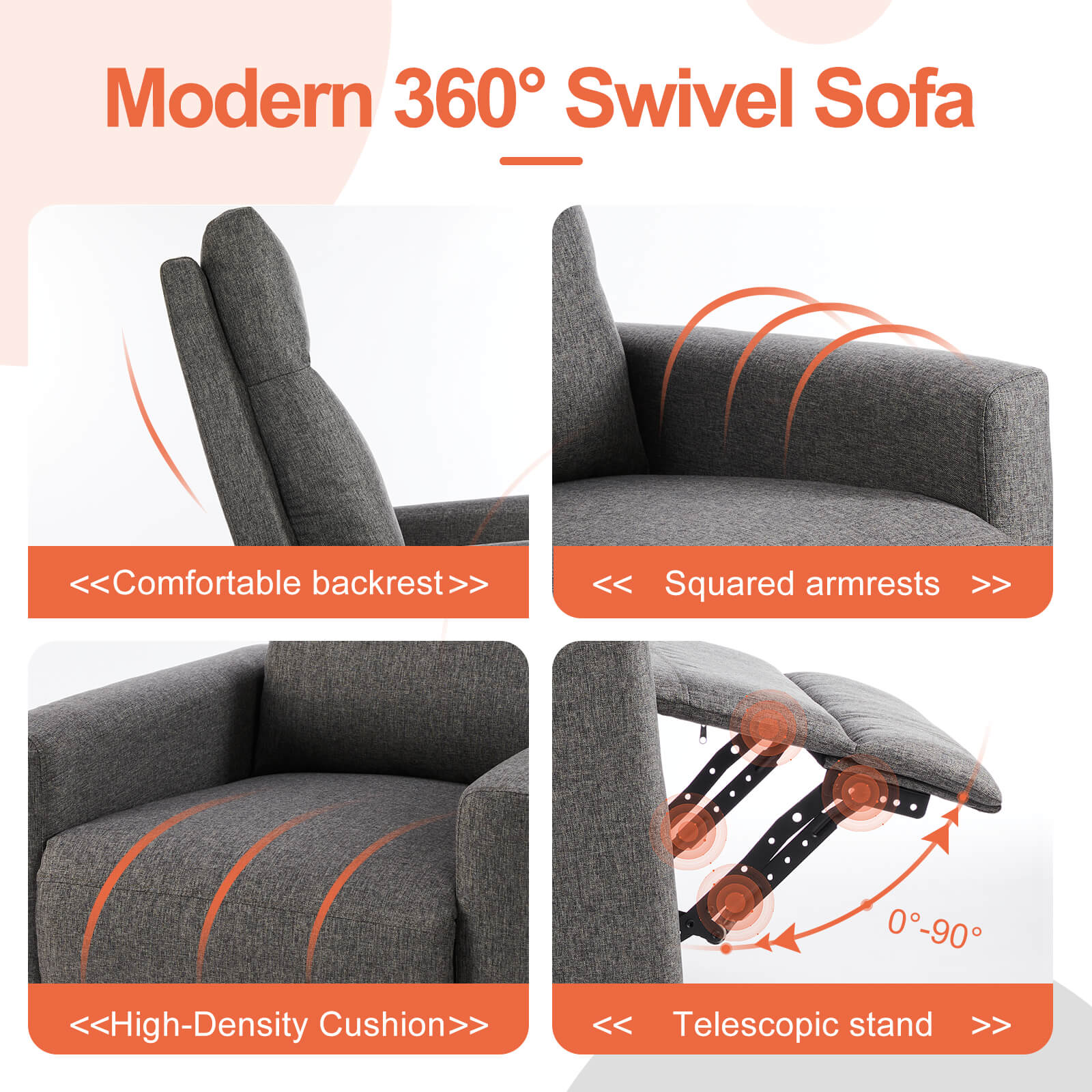 Comfortable Swivel Rocker Recliner Chair for Nursery Living Room Relaxation