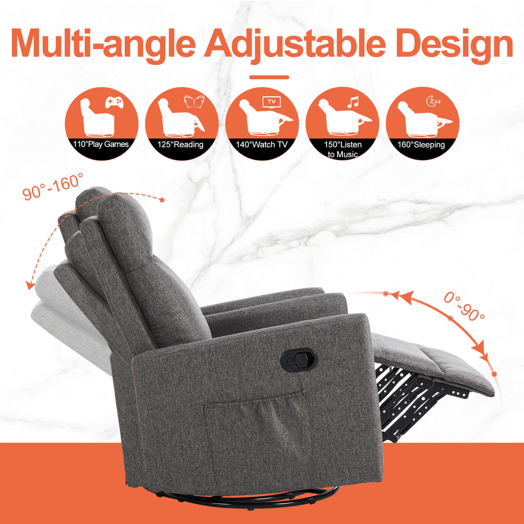 Comfortable Swivel Rocker Recliner Chair for Nursery Living Room Relaxation
