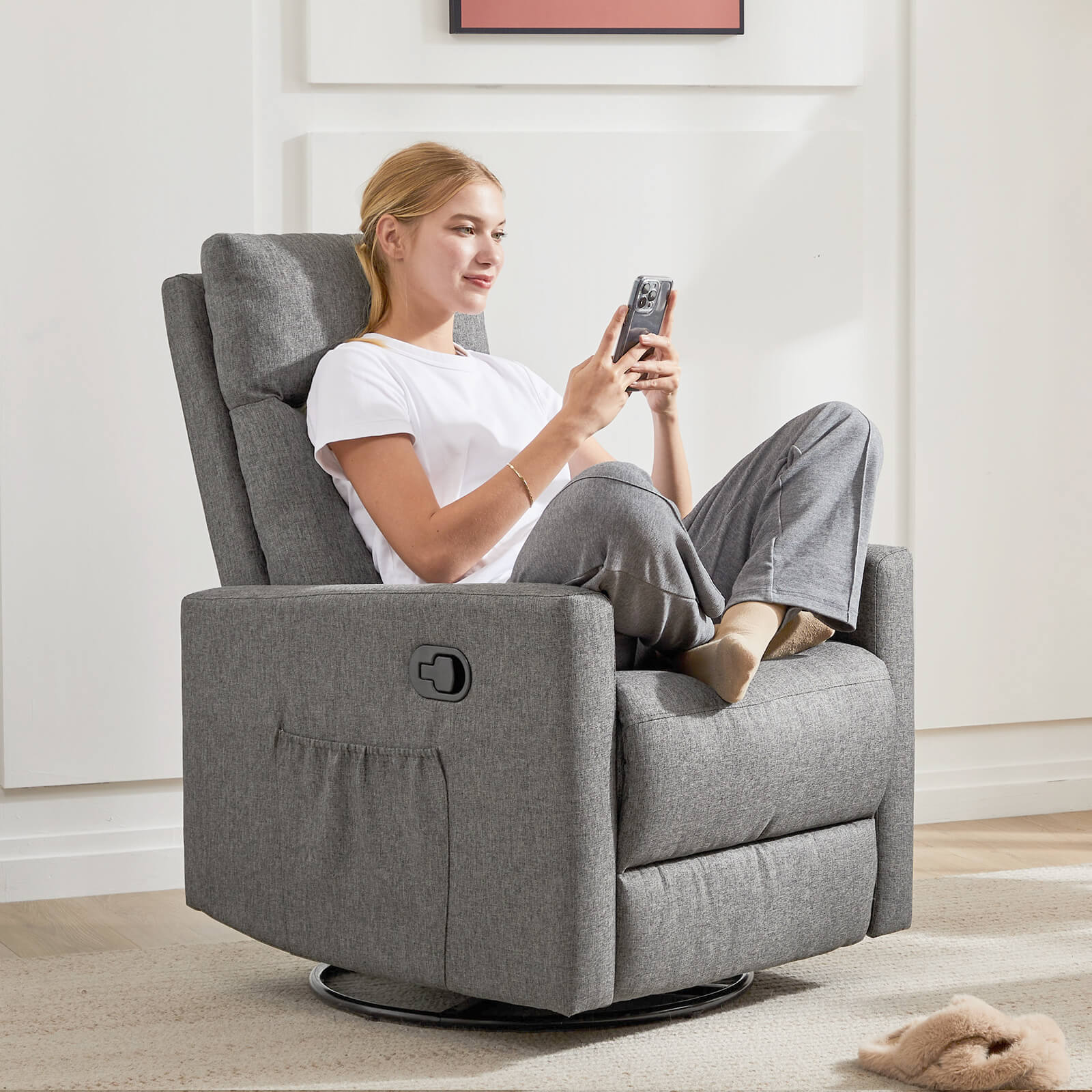 Comfortable Swivel Rocker Recliner Chair for Nursery Living Room Relaxation