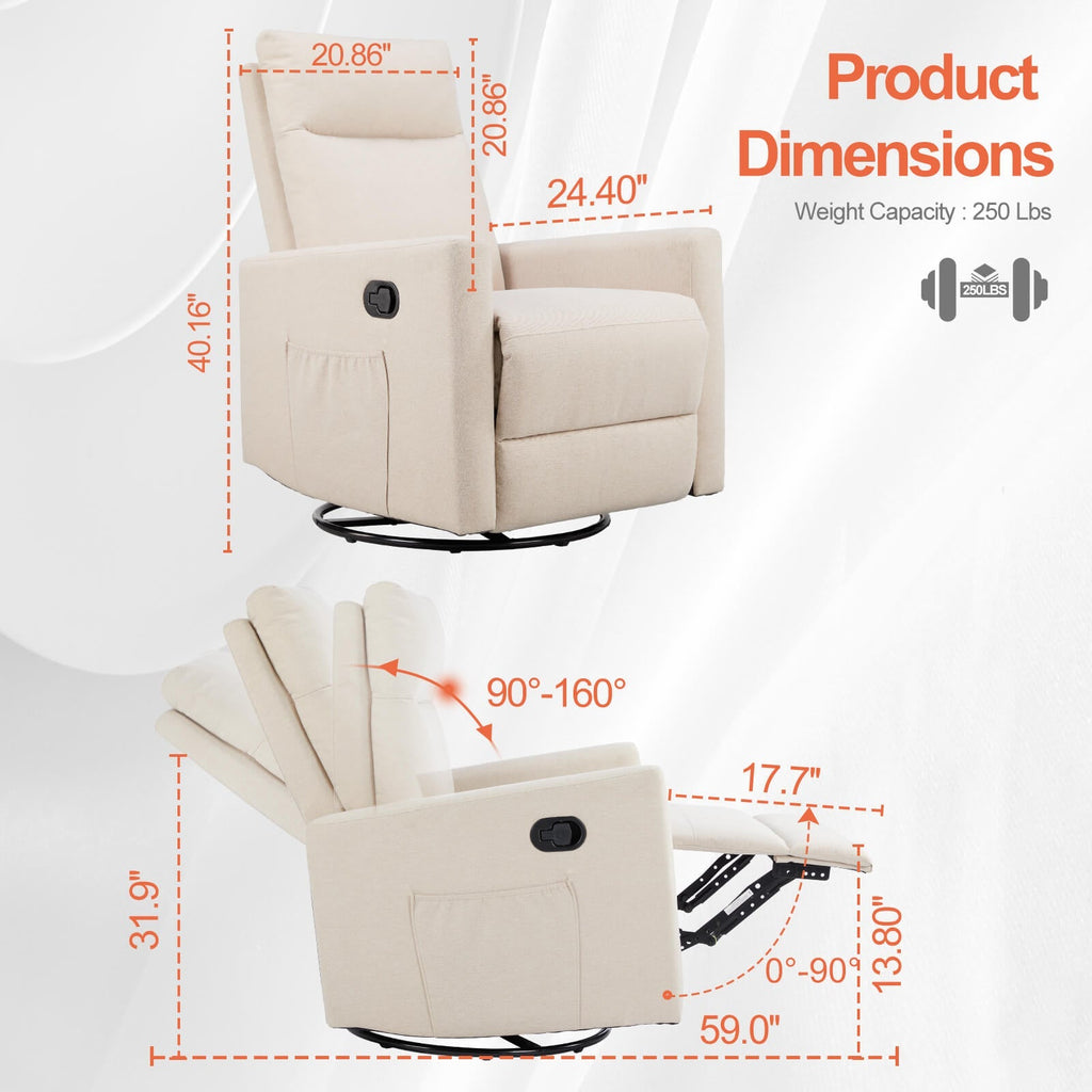 Comfortable Swivel Rocker Recliner Chair for Nursery Living Room Relaxation