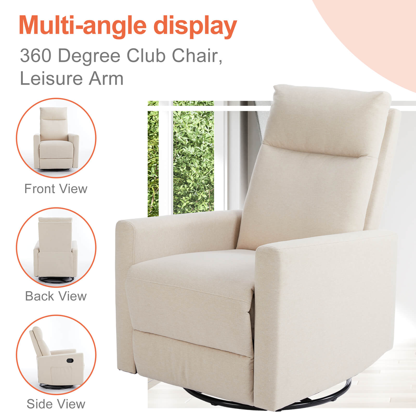 Comfortable Swivel Rocker Recliner Chair for Nursery Living Room Relaxation