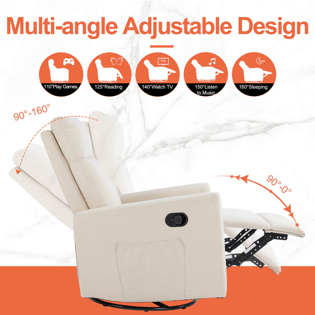 Comfortable Swivel Rocker Recliner Chair for Nursery Living Room Relaxation