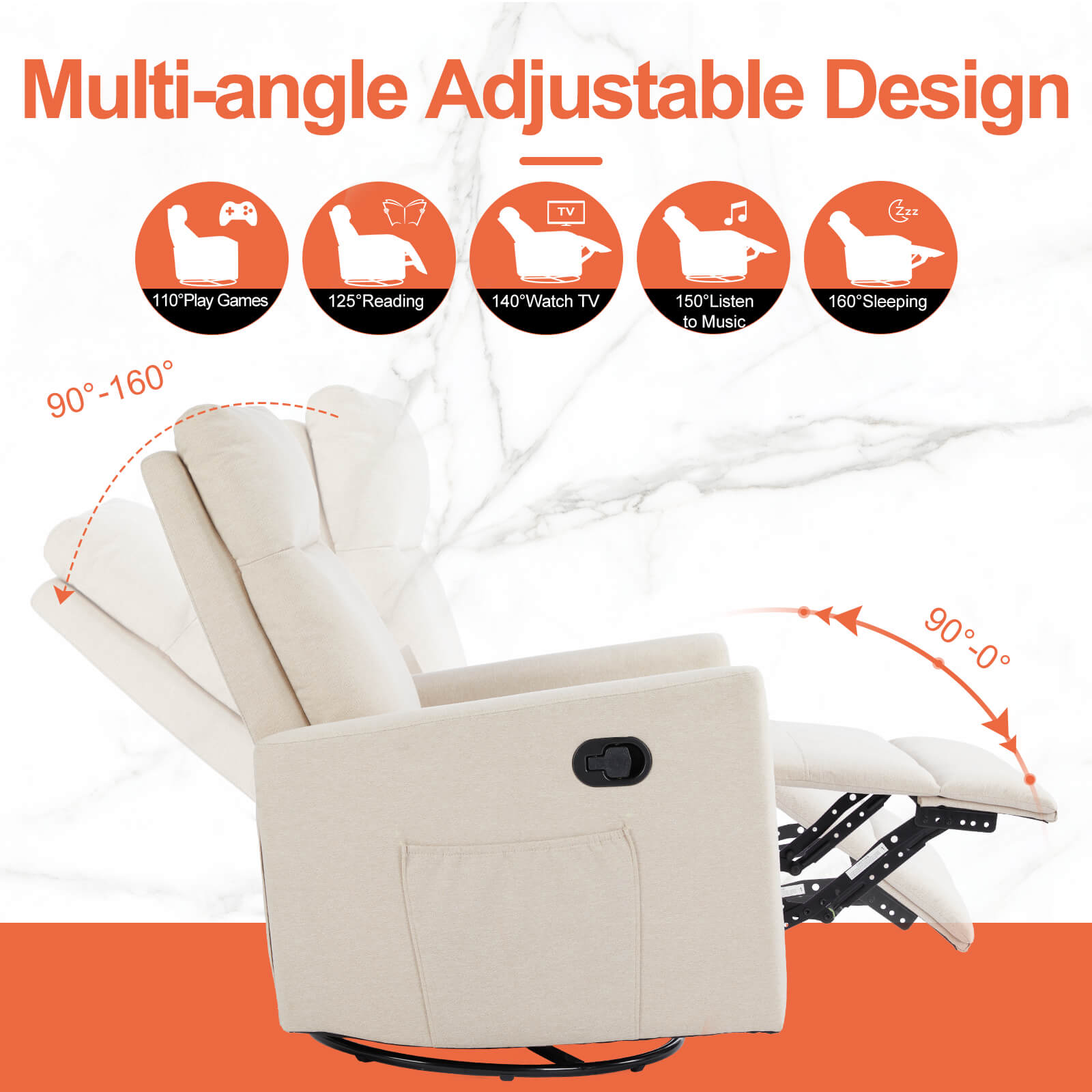 Comfortable Swivel Rocker Recliner Chair for Nursery Living Room Relaxation