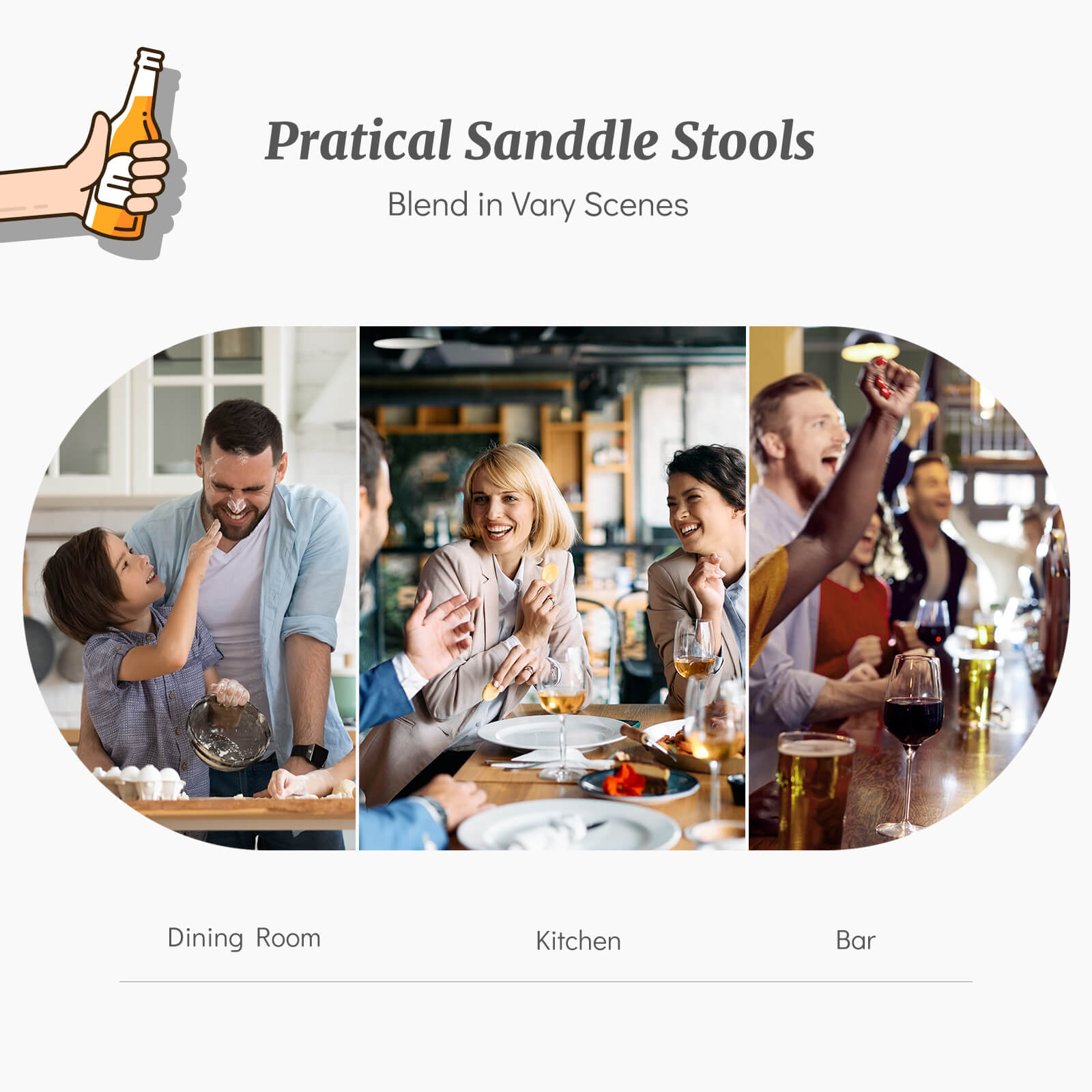Ergonomic Saddle Bar Stool, Soft Cushion, Durable for Home Dining