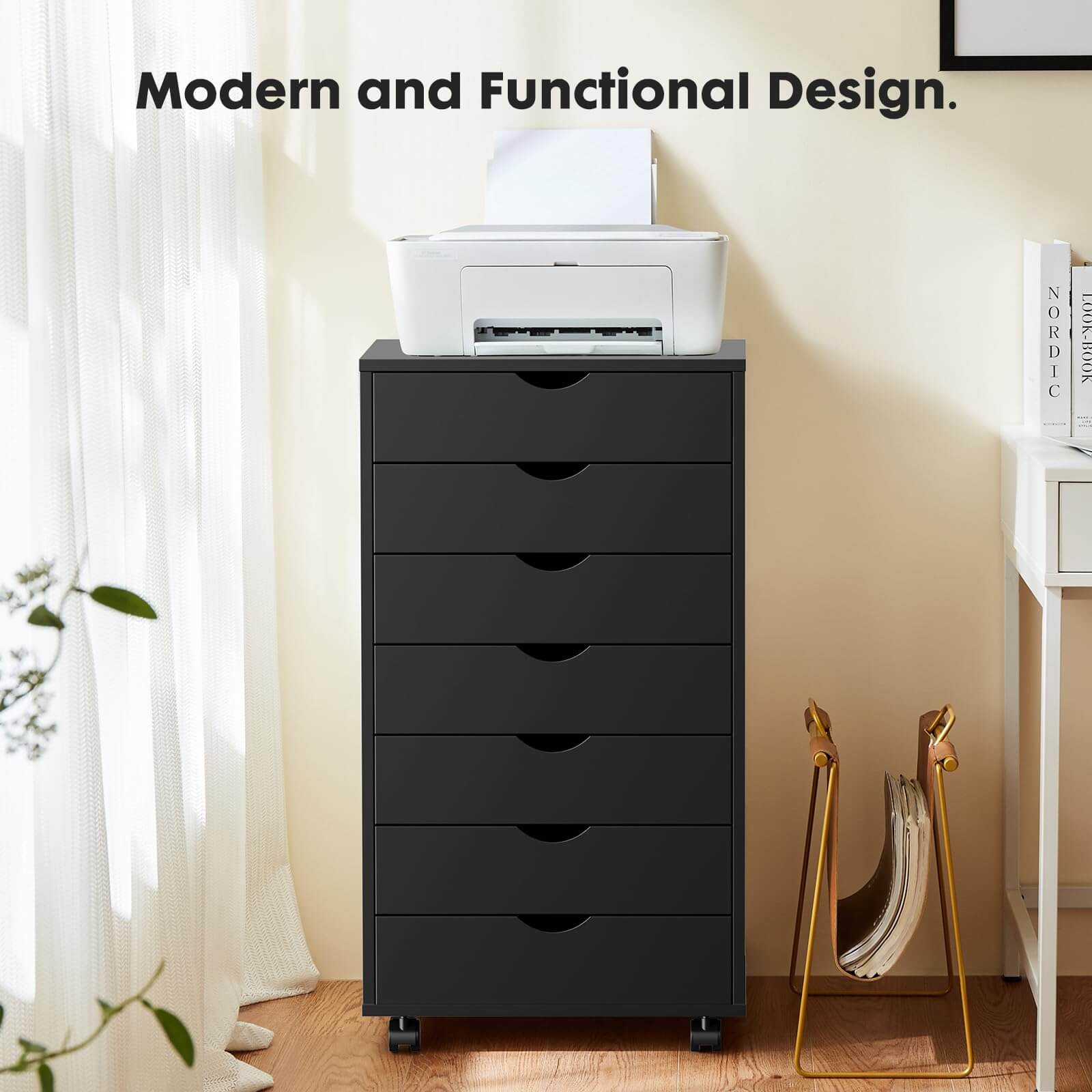 Versatile Mobile Storage Dresser Cabinet with Durable Drawers and Wheels
