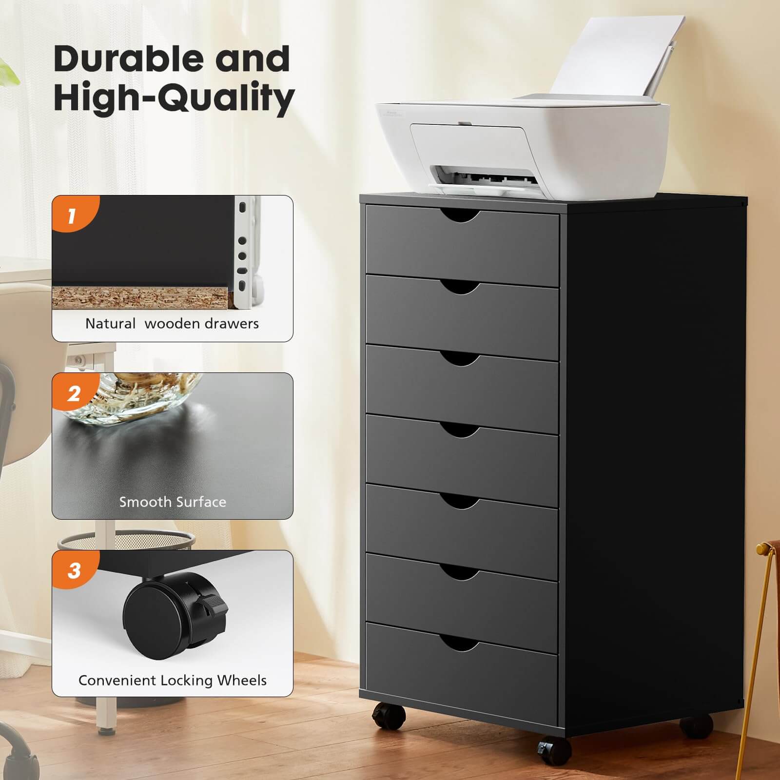 Versatile Mobile Storage Dresser Cabinet with Durable Drawers and Wheels