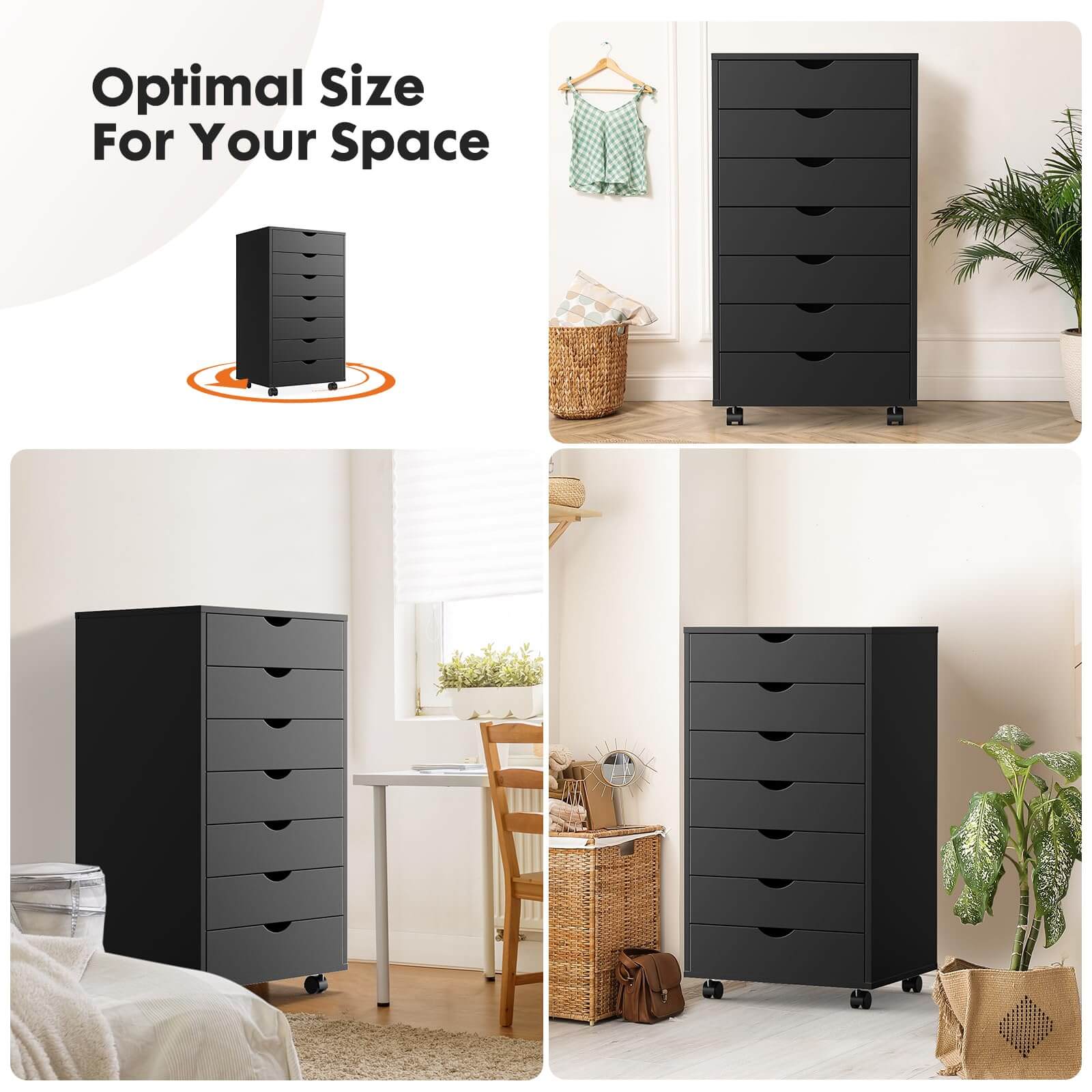 Versatile Mobile Storage Dresser Cabinet with Durable Drawers and Wheels