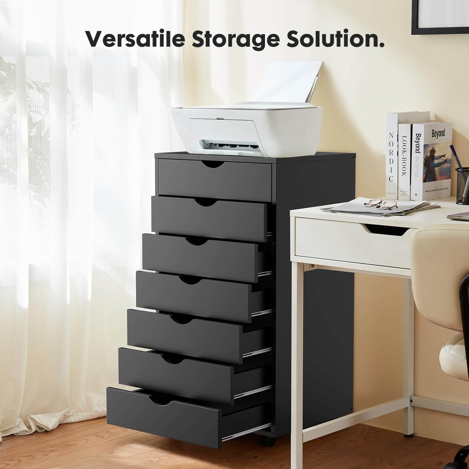 Versatile Mobile Storage Dresser Cabinet with Durable Drawers and Wheels