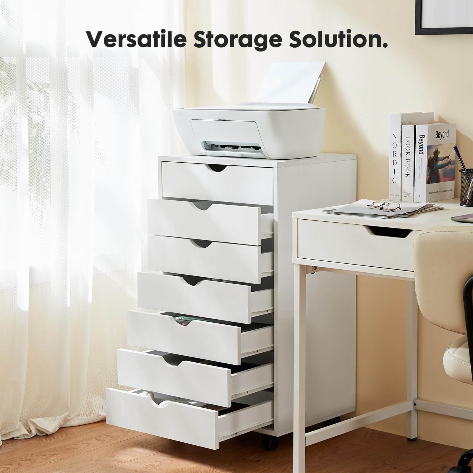 Versatile Mobile Storage Dresser Cabinet with Durable Drawers and Wheels