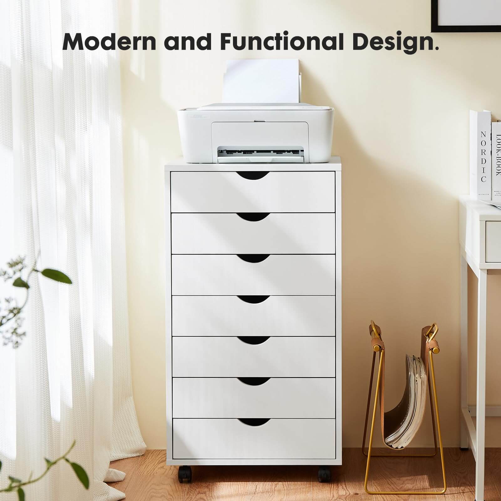 Versatile Mobile Storage Dresser Cabinet with Durable Drawers and Wheels