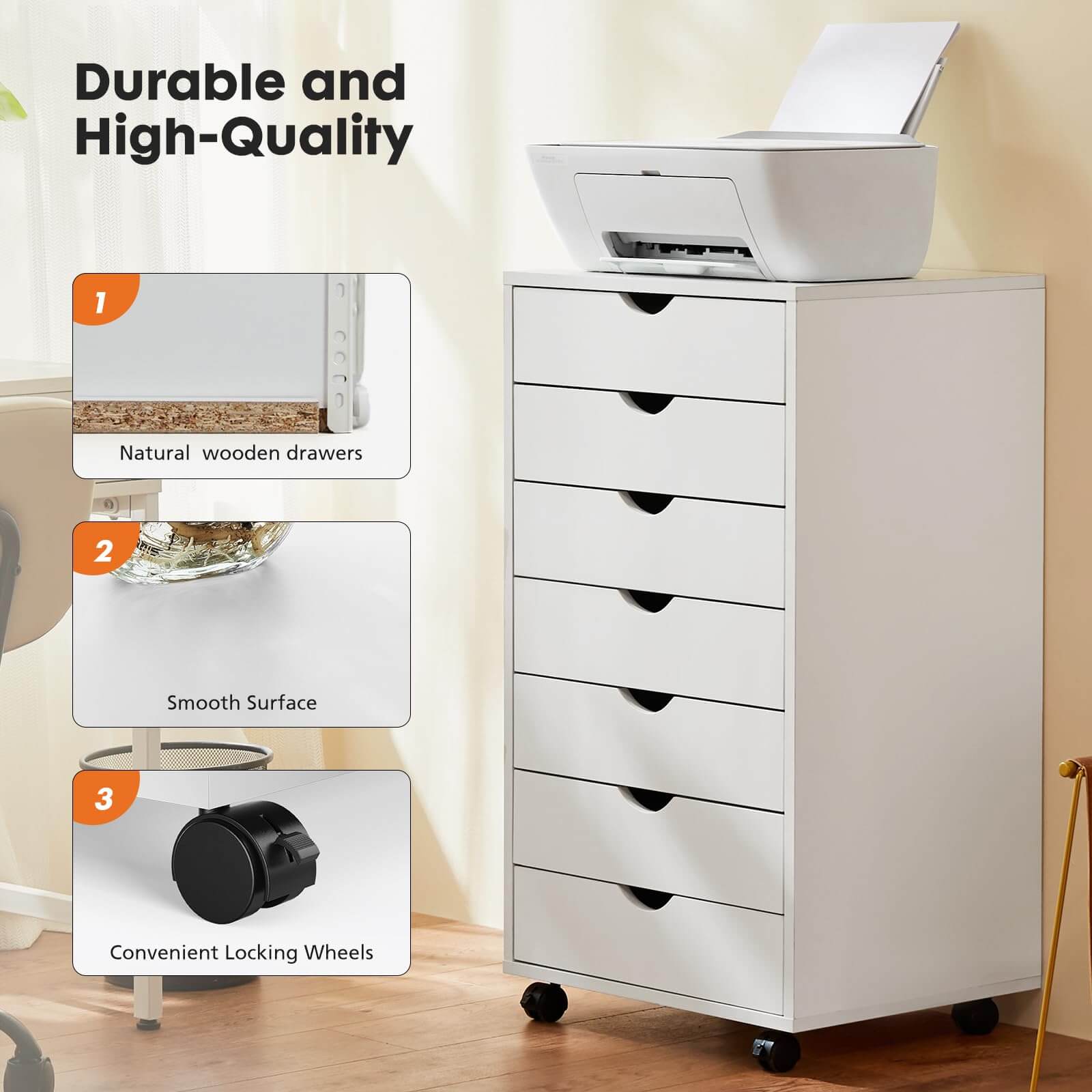 Versatile Mobile Storage Dresser Cabinet with Durable Drawers and Wheels
