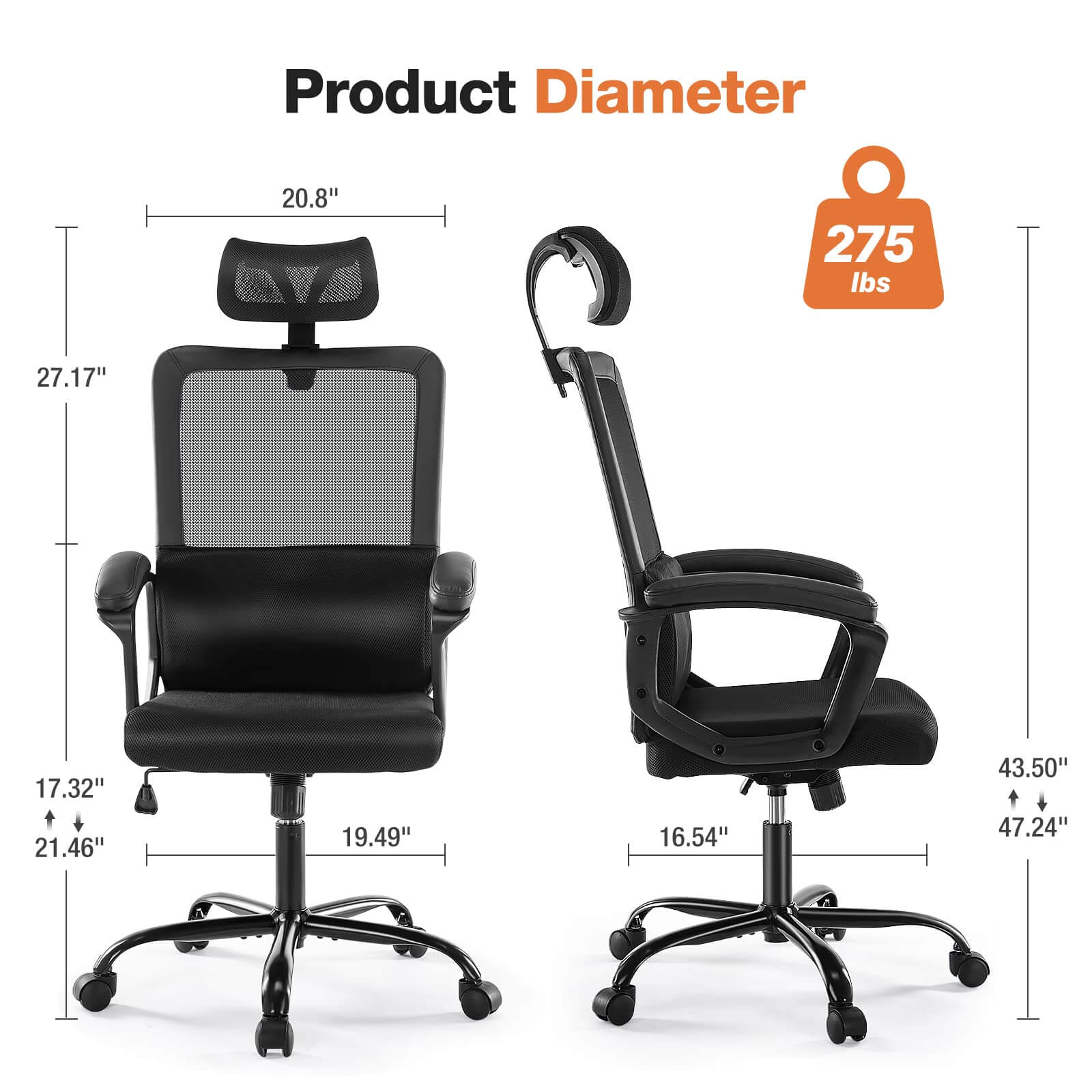Ergonomic High-Back Mesh Office Chair with Adjustable Lumbar Support and Headrest