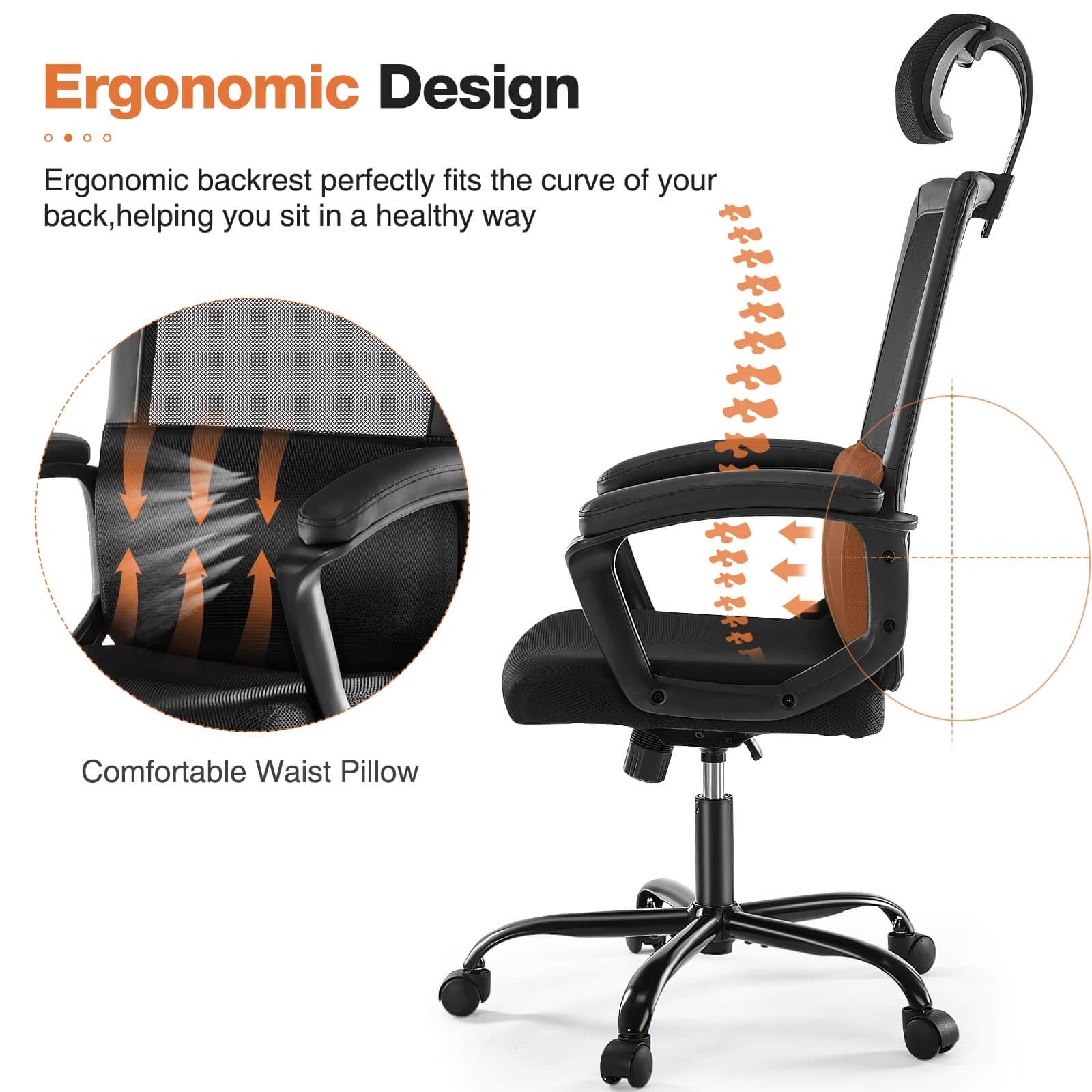 Ergonomic High-Back Mesh Office Chair with Adjustable Lumbar Support and Headrest