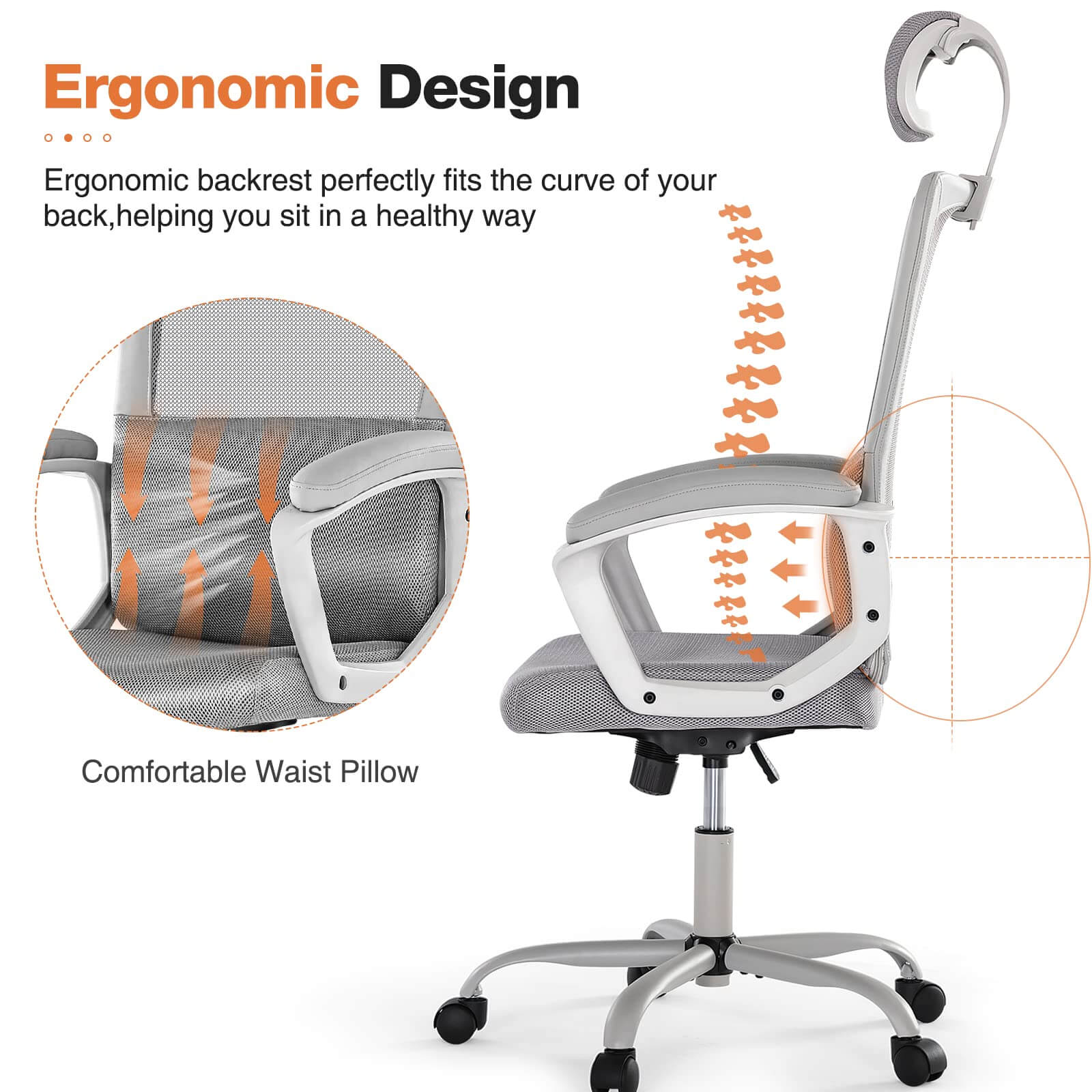 Ergonomic High-Back Mesh Office Chair with Adjustable Lumbar Support and Headrest