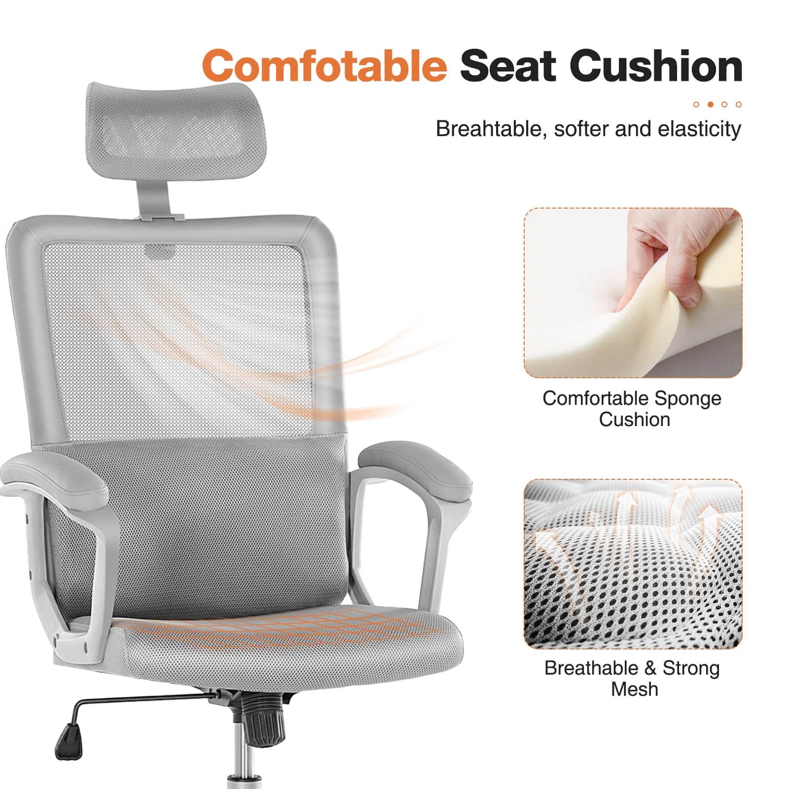 Ergonomic High-Back Mesh Office Chair with Adjustable Lumbar Support and Headrest
