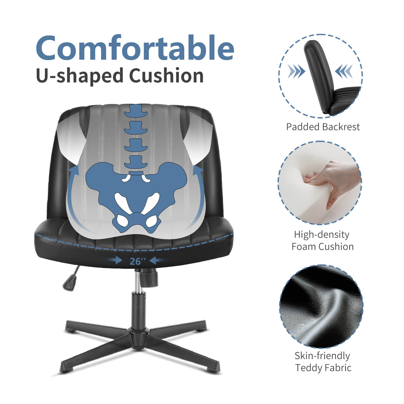 Ergonomic Swivel Office Chair with Lumbar Support, Adjustable Comfort