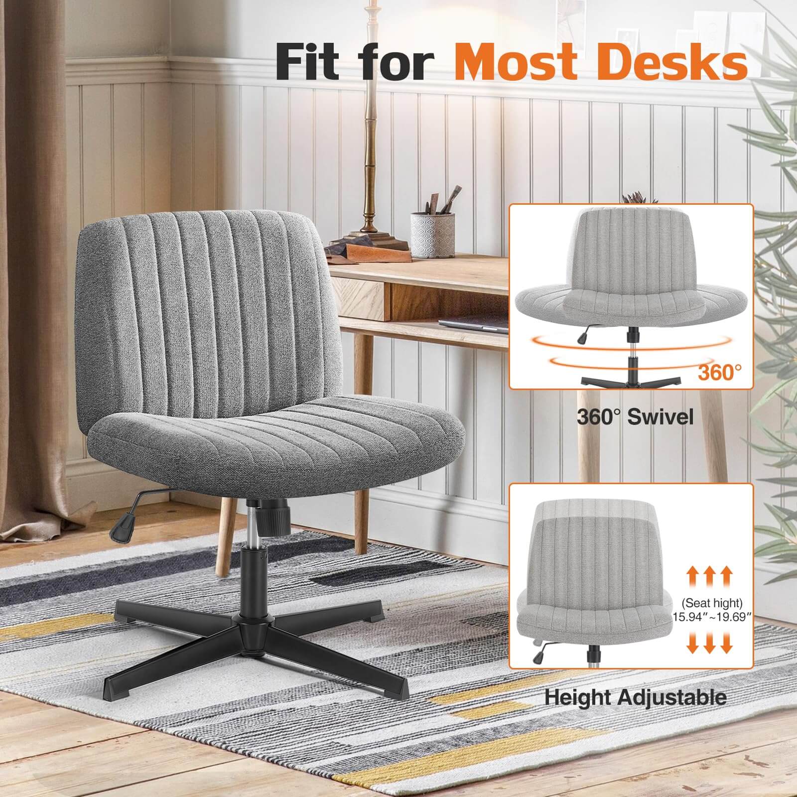 Ergonomic Swivel Office Chair with Lumbar Support, Adjustable Comfort